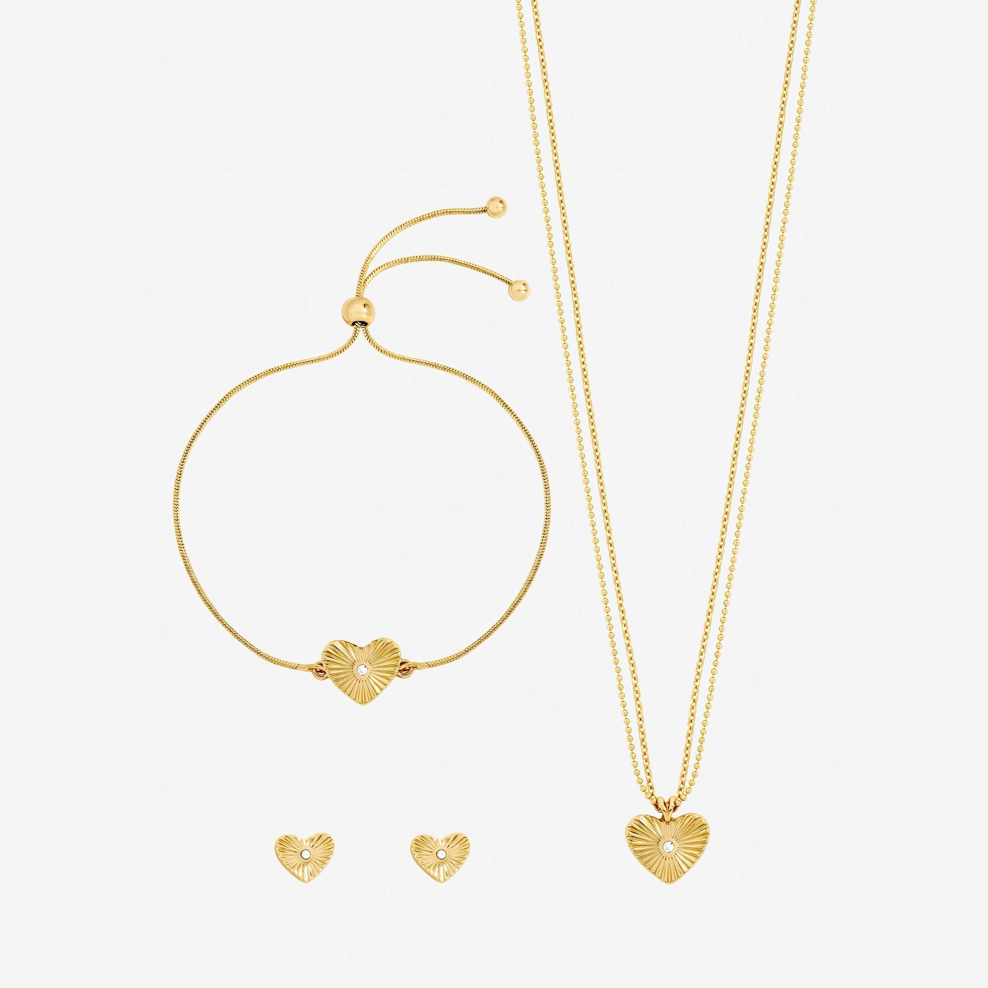 Gold - Jon Richard - Gold Plated Diamond Cut Heart Set - Gift Box - 2