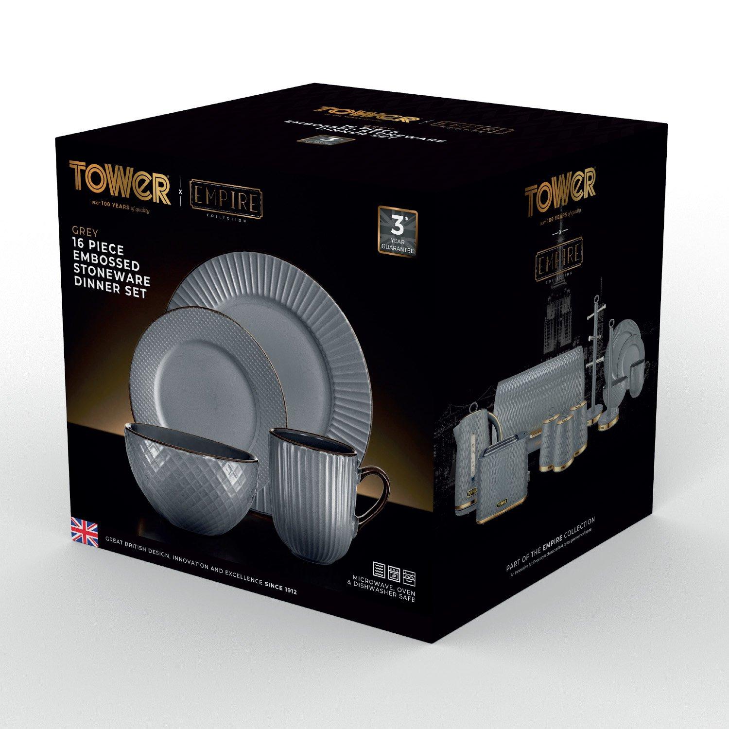 Grey - Tower - Empire 16 Piece Dinnerware Set - 8