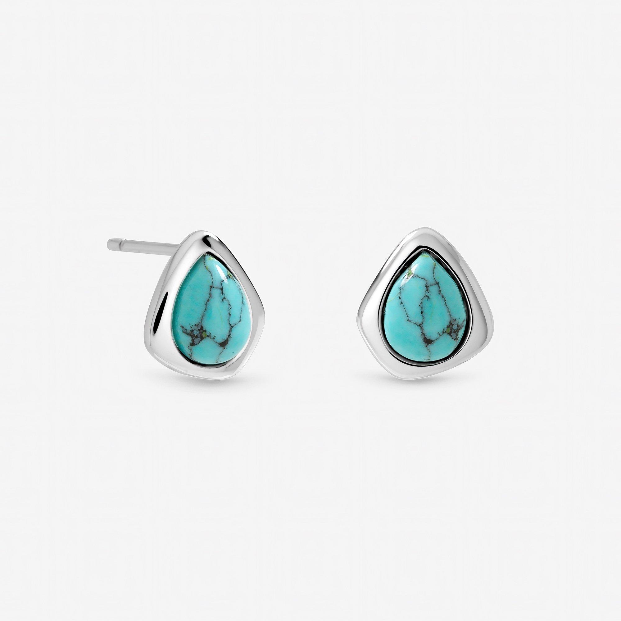 Silver - Inicio - Sterling Silver Plated Turquoise Polished Studs - 1