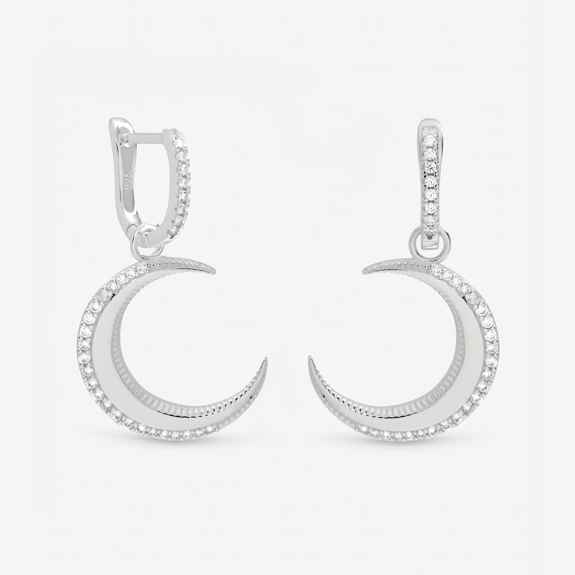 Silver - Inicio - Sterling Silver Plated Pave Crescent Hoops - 1