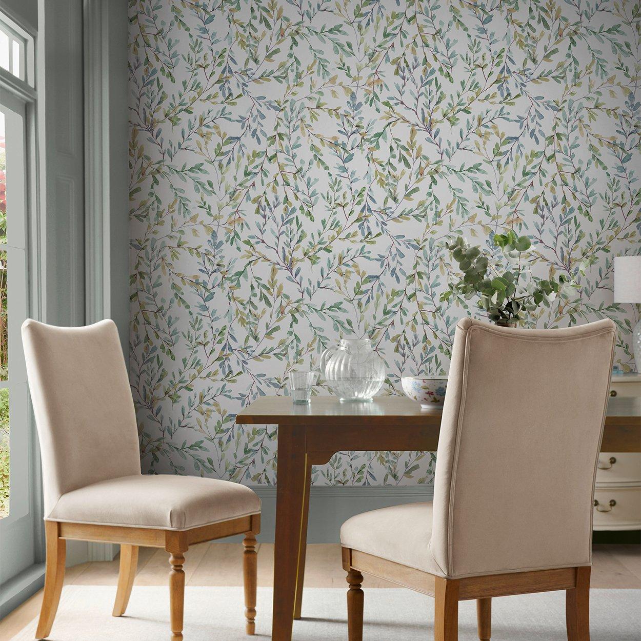 White - Laura Ashley - Laura Ashley Brayton Leaves Fresh Green Wallpaper - 1