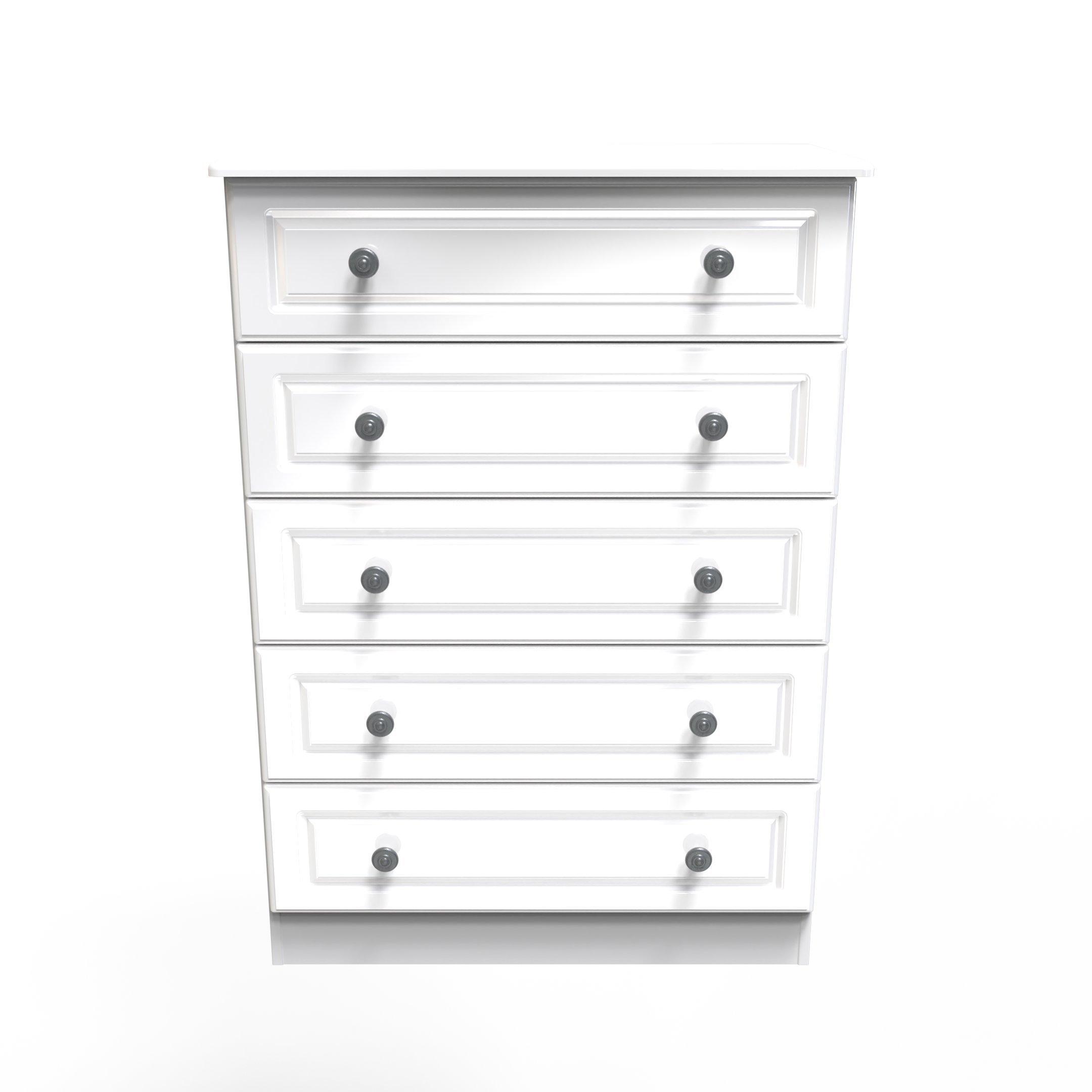 White Gloss & W - Welcome Furniture - Pembroke 5 Drawer Chest - 1
