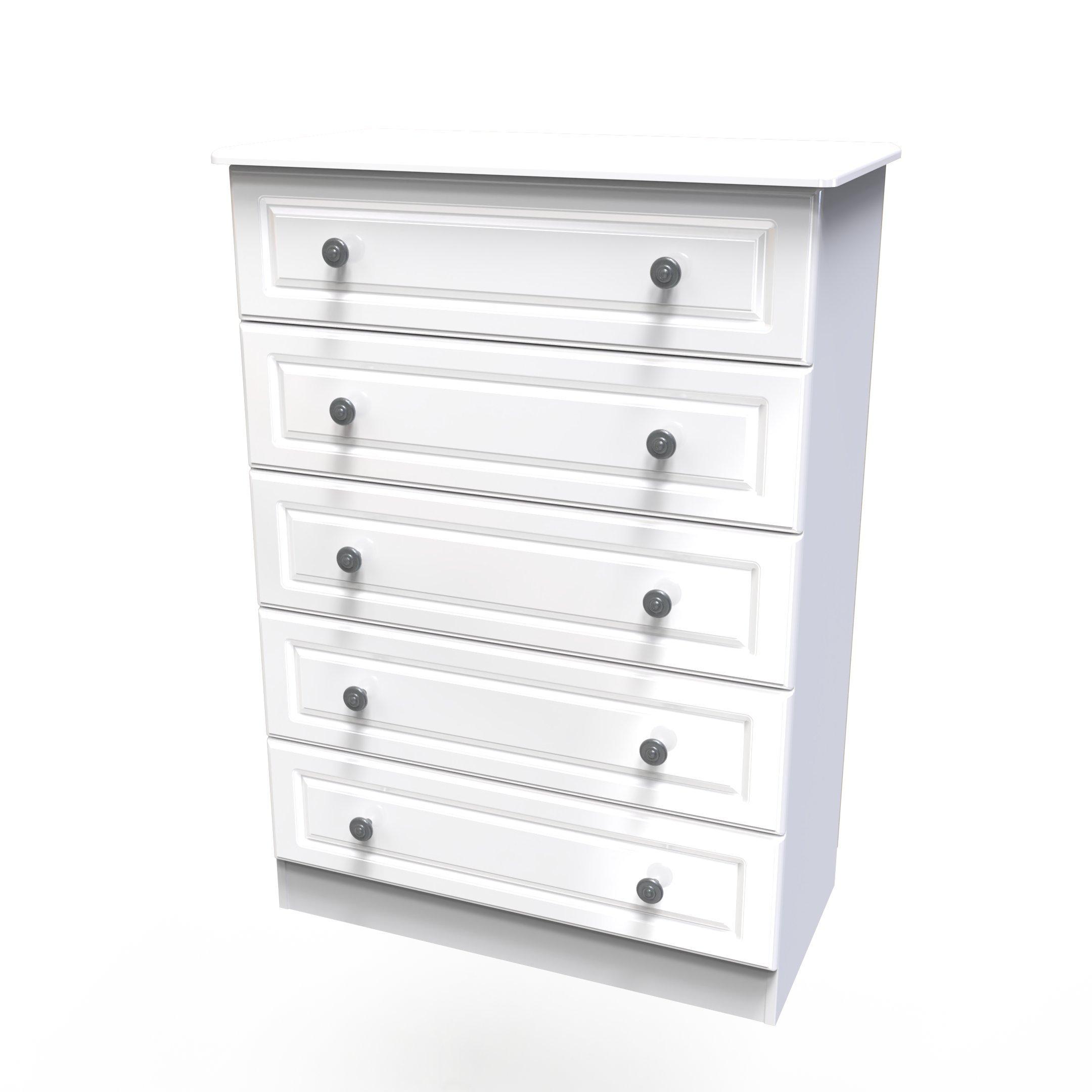 White Gloss & W - Welcome Furniture - Pembroke 5 Drawer Chest - 3