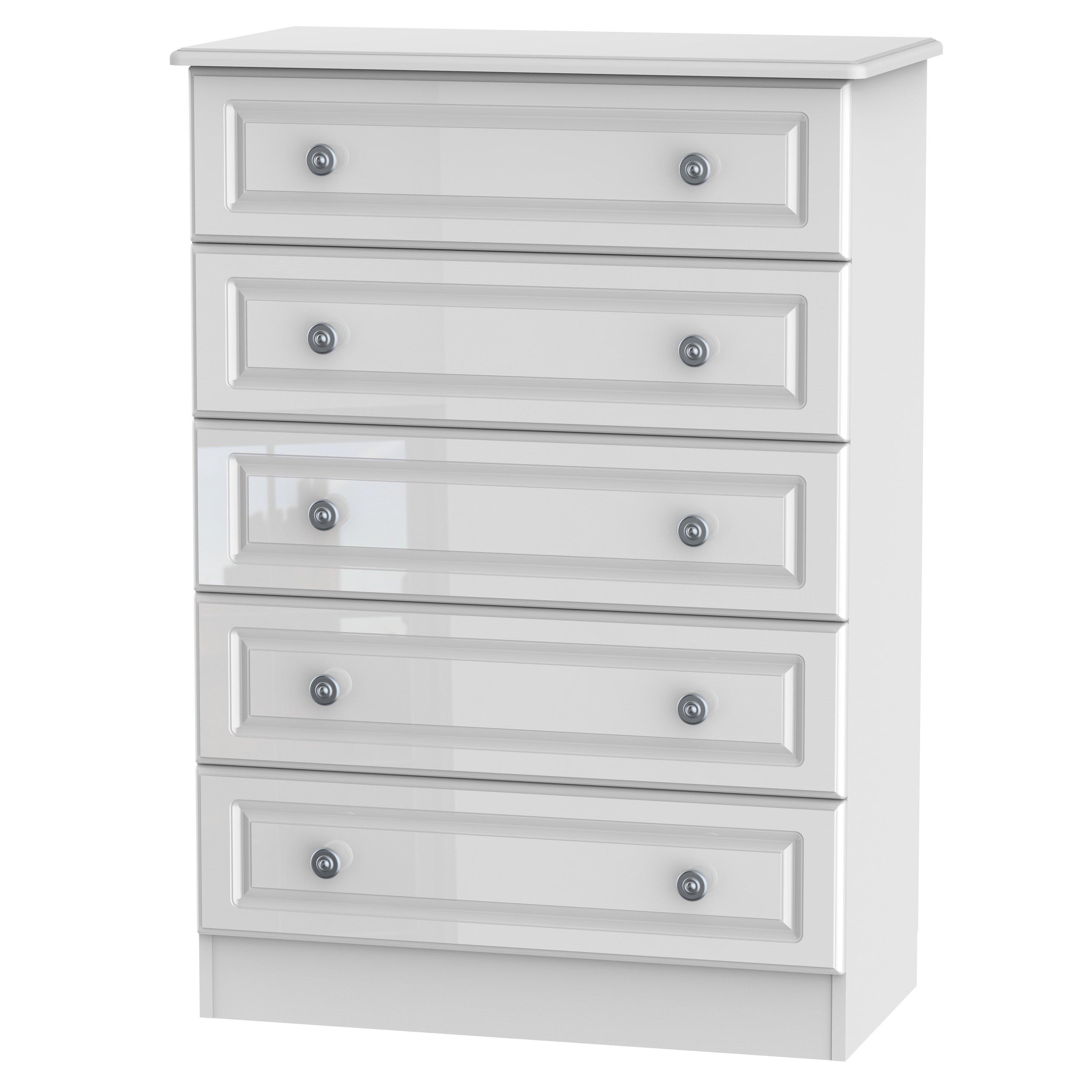 White Gloss & W - Welcome Furniture - Pembroke 5 Drawer Chest - 6
