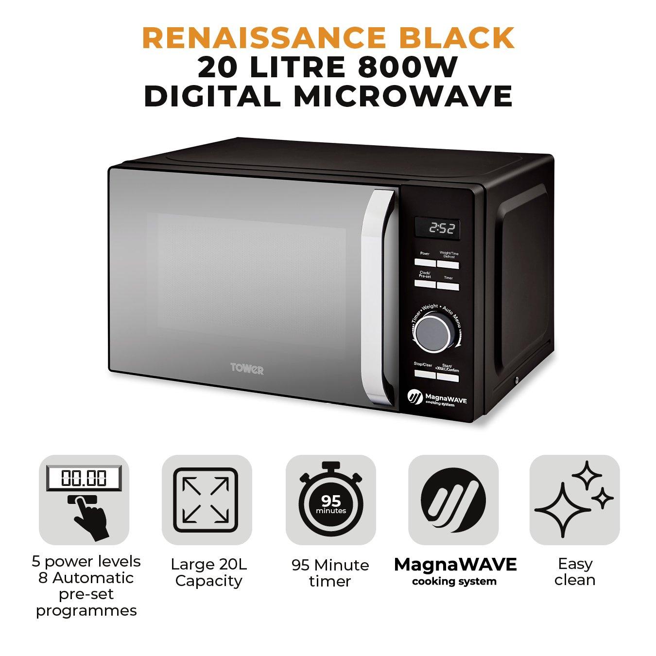 Black - Tower - Renaissance 20L Microwave Digital Black - 2