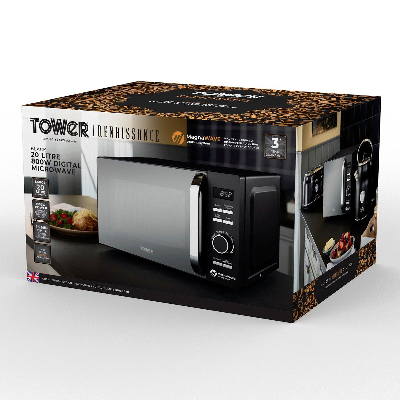 Black - Tower - Renaissance 20L Microwave Digital Black - 12