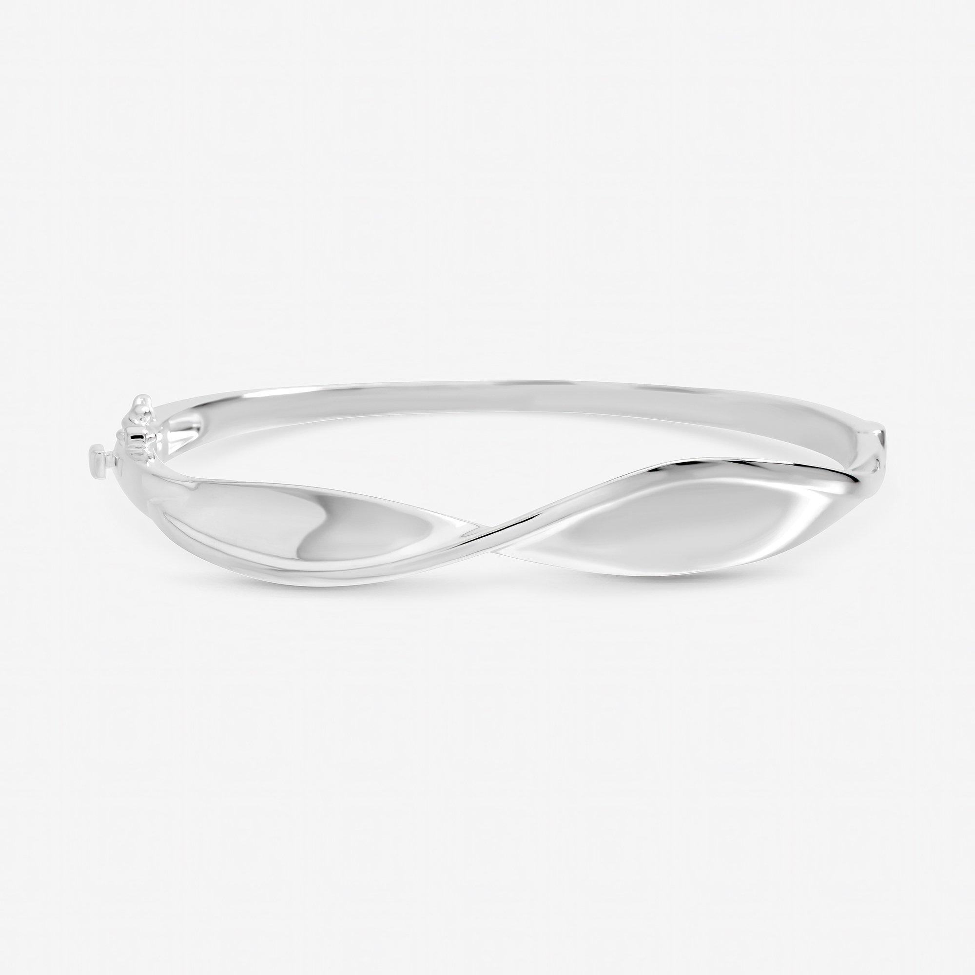 Silver - Inicio - Sterling Silver Plated Wave Bangle - Gift Pouch - 1
