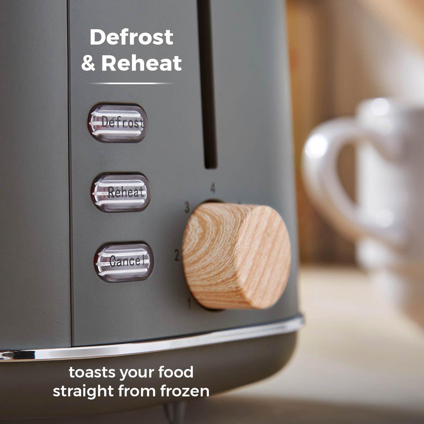 Grey - Tower - Scandi 2 Slice Toaster Grey with Wooden Accents - 7