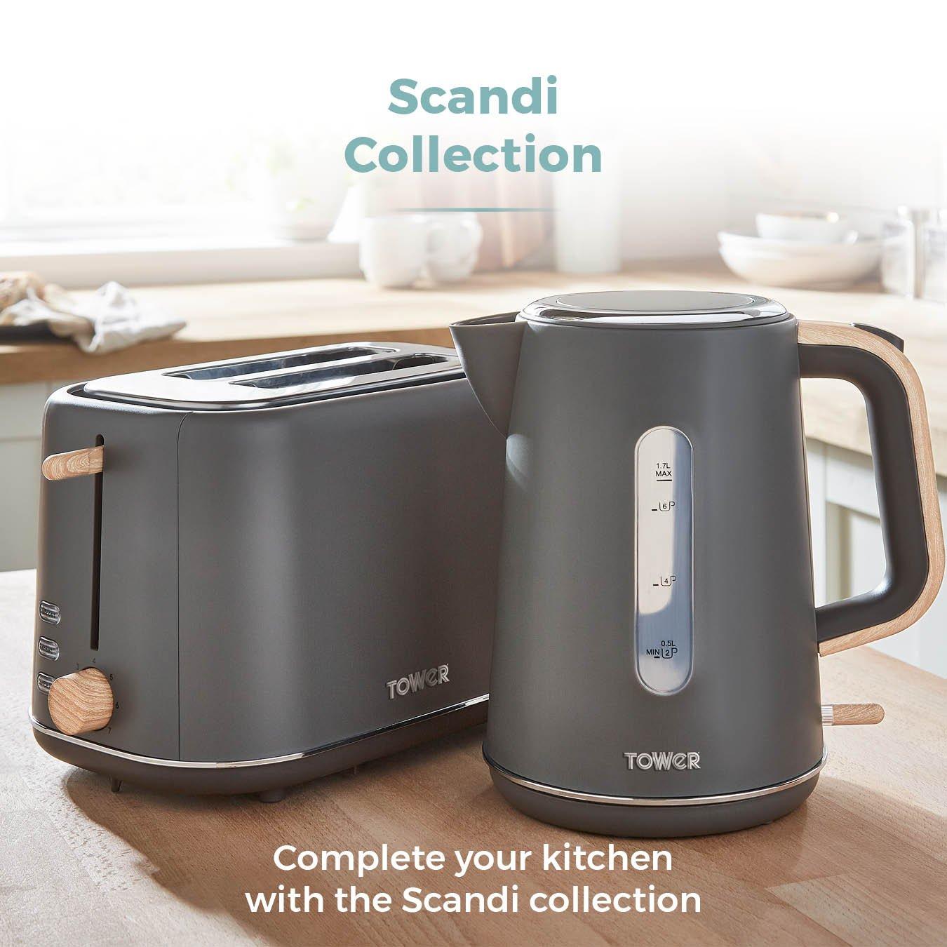 Grey - Tower - Scandi 2 Slice Toaster Grey with Wooden Accents - 8