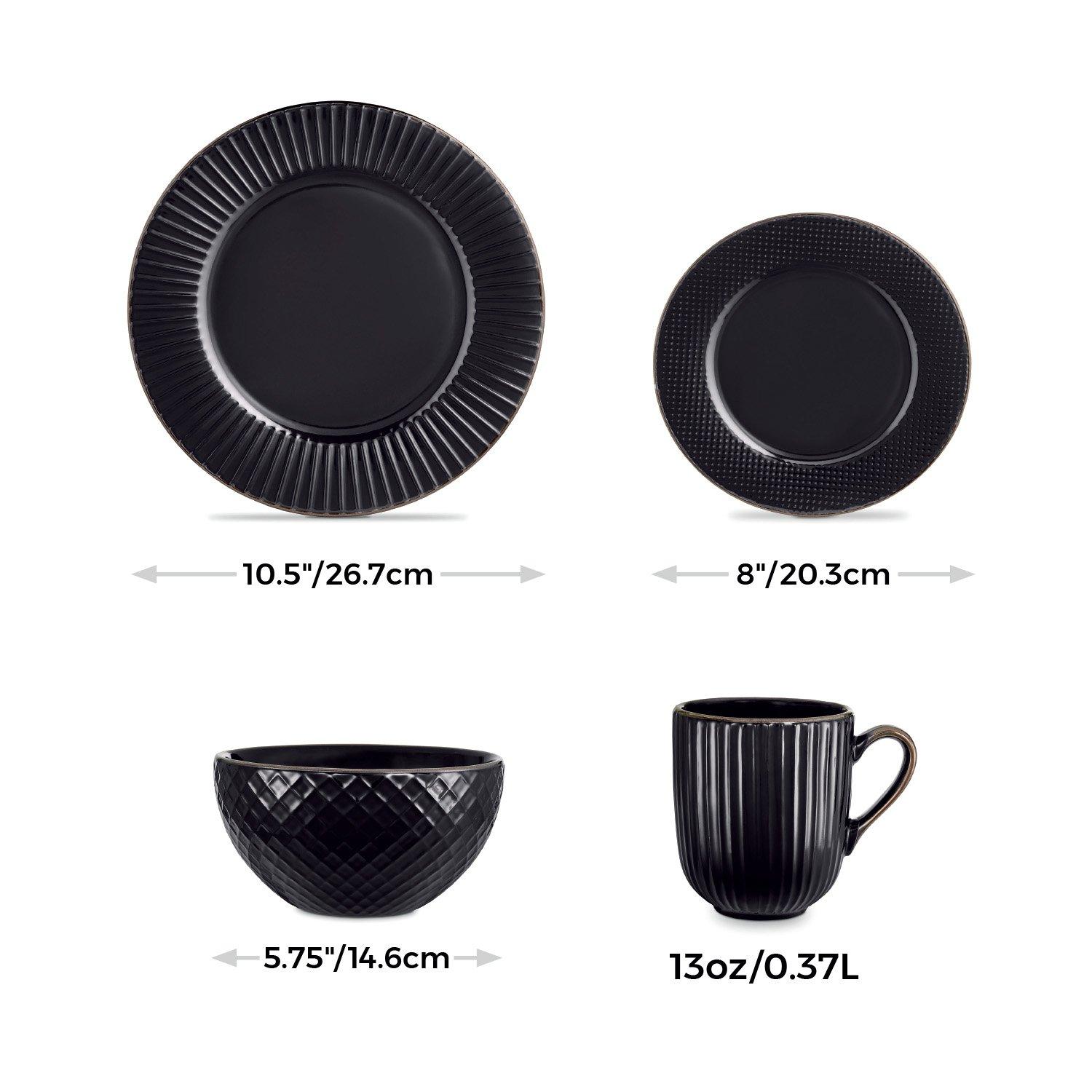 Black - Tower - Empire 16 Piece Dinnerware Set - 6