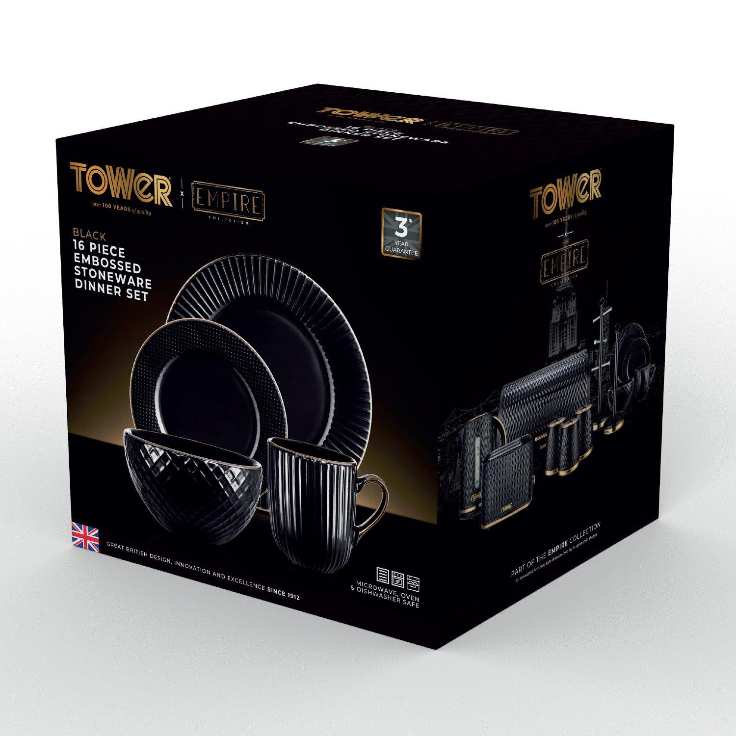 Black - Tower - Empire 16 Piece Dinnerware Set - 8