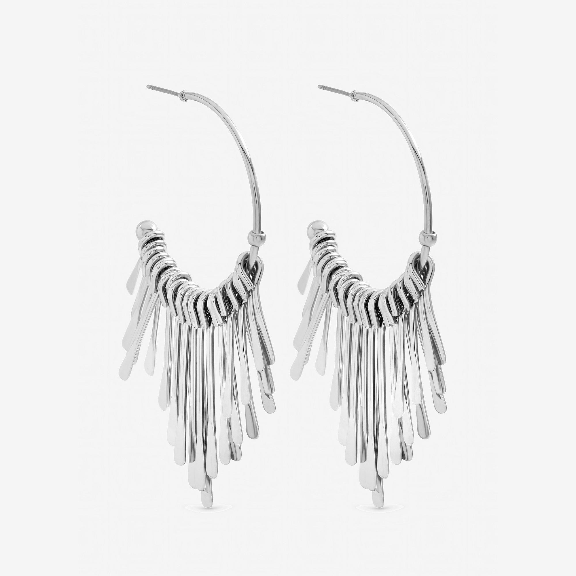 Mood Women's Plated Polished Stick Hoops Silver