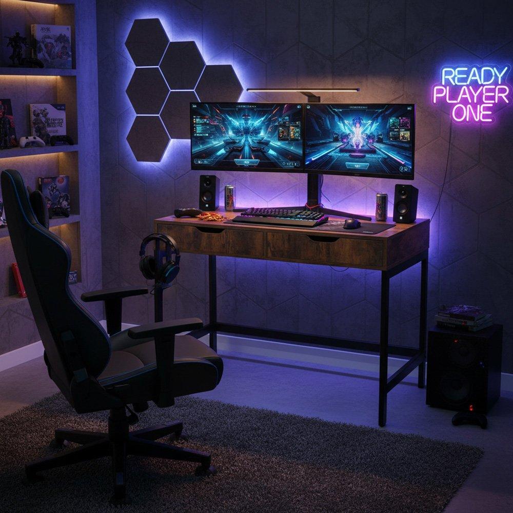 Brown - Urban Meuble - Modern Desk Wood Finish Sturdy Metal Frame - 1