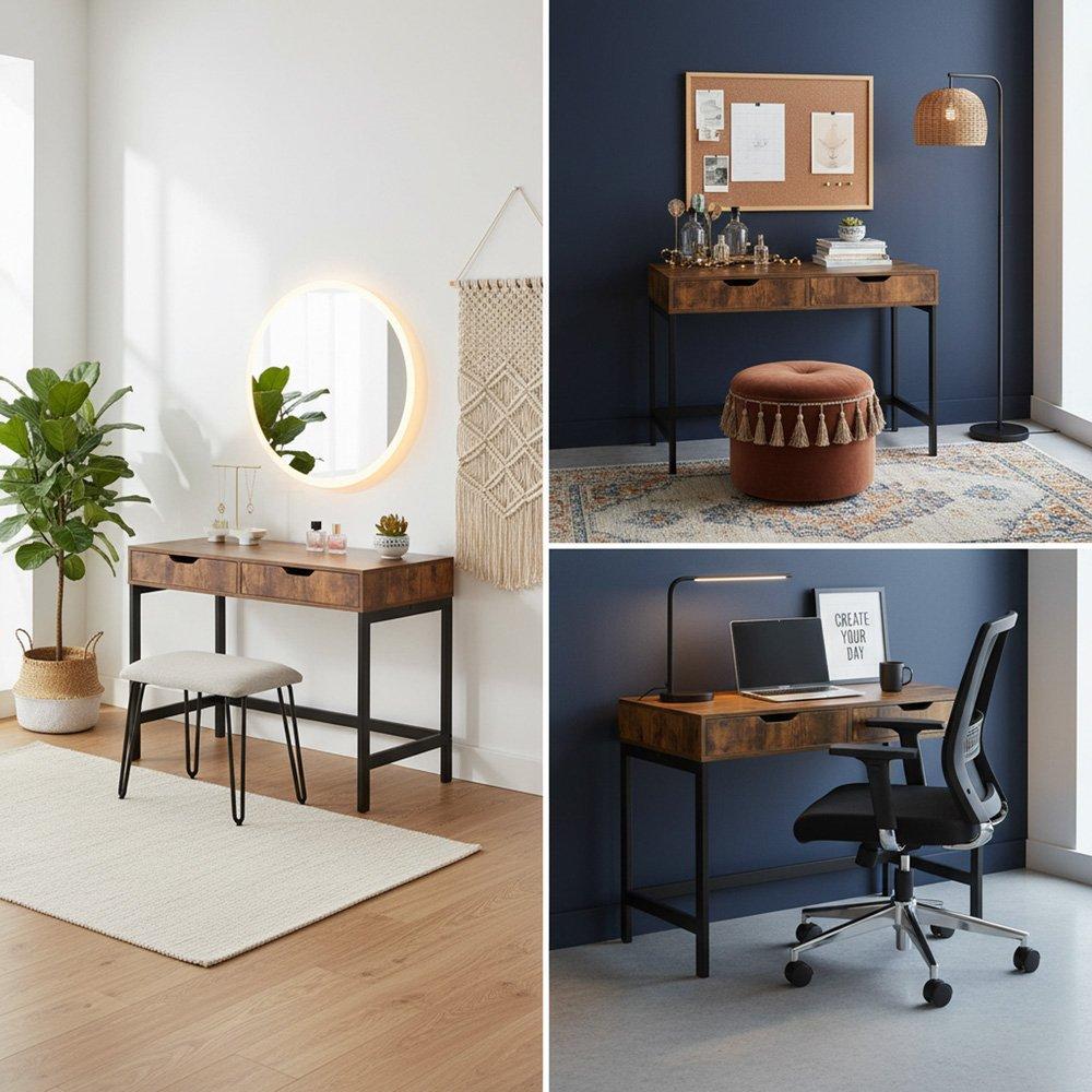 Brown - Urban Meuble - Modern Desk Wood Finish Sturdy Metal Frame - 3