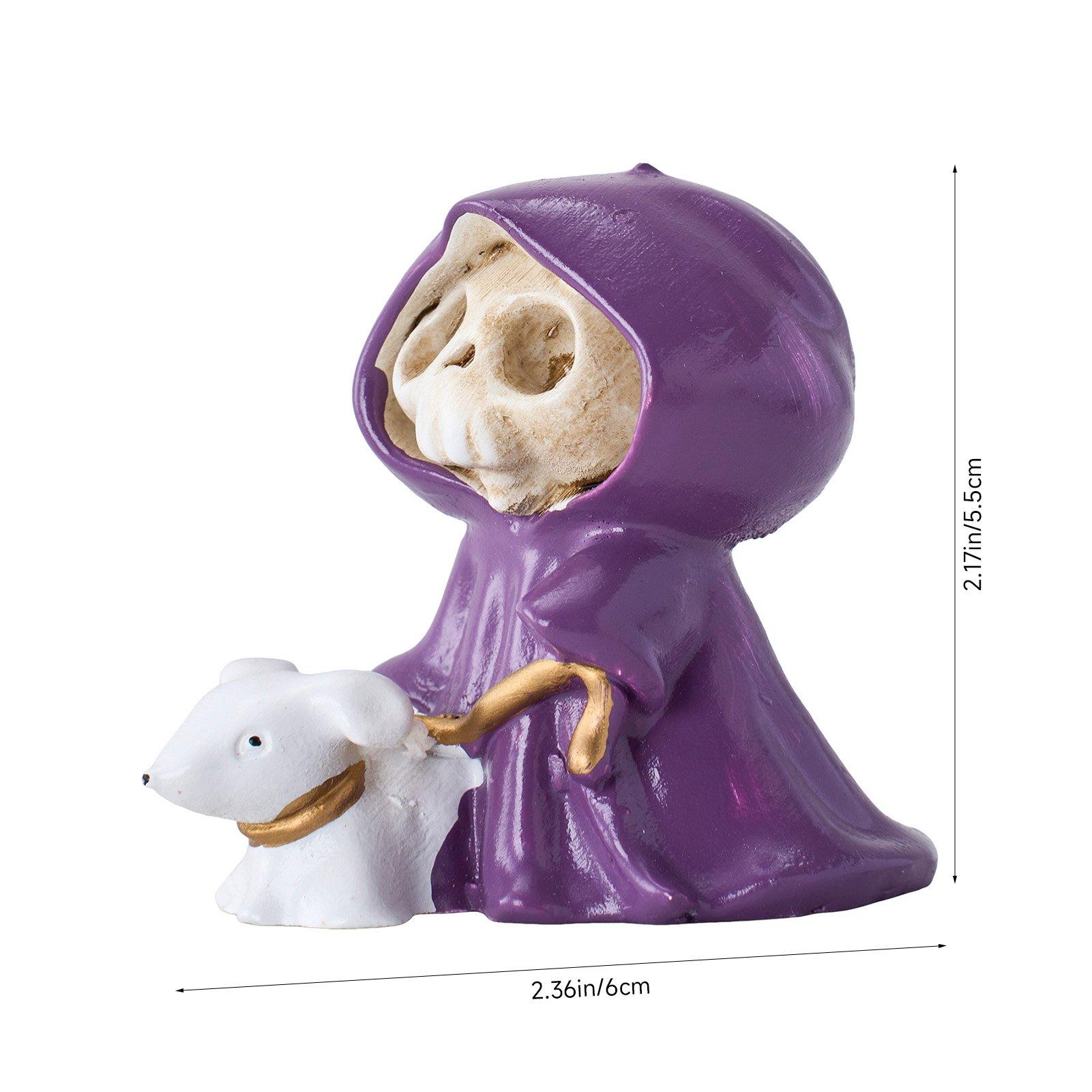 Purple - LIFE IDEAS - Halloween Skull Grim Reaper Walking Dog Figurine - 2