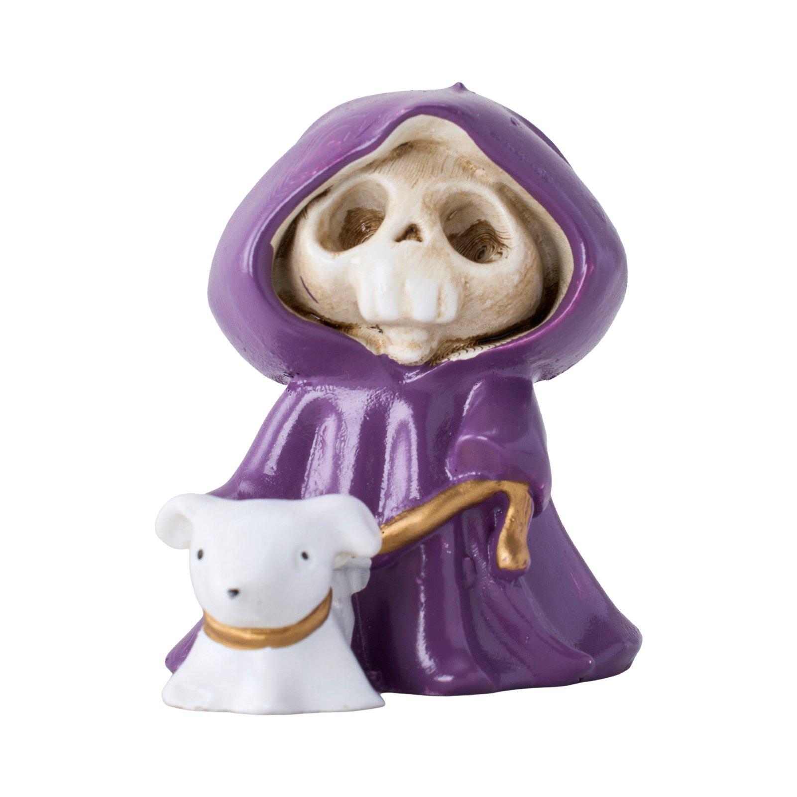 Purple - LIFE IDEAS - Halloween Skull Grim Reaper Walking Dog Figurine - 3