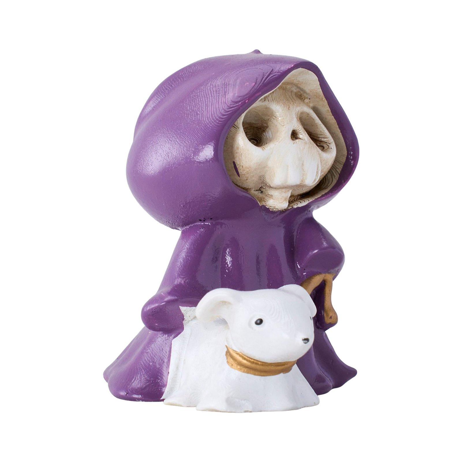 Purple - LIFE IDEAS - Halloween Skull Grim Reaper Walking Dog Figurine - 7