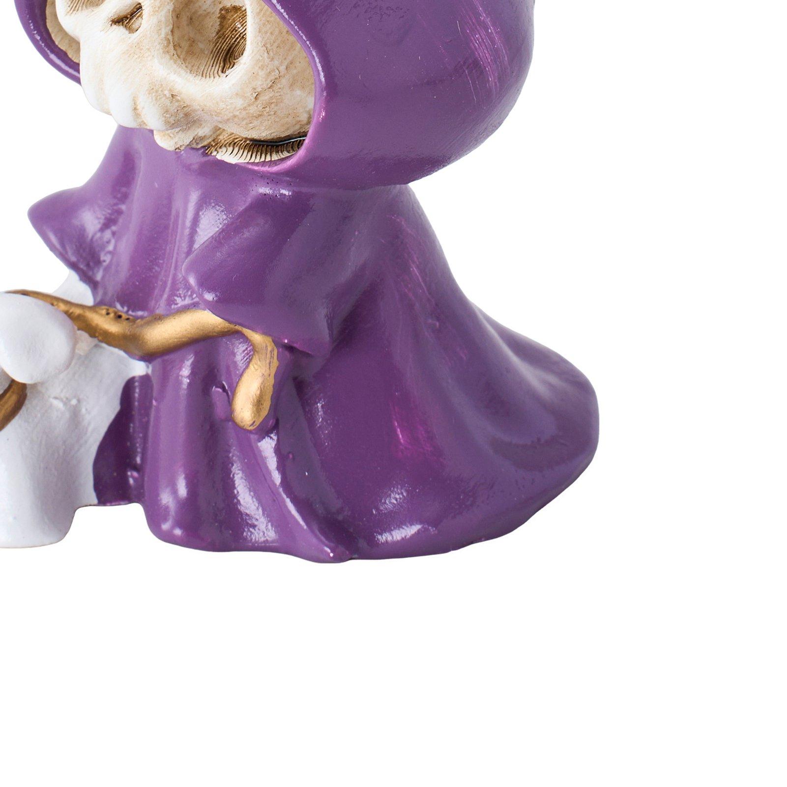 Purple - LIFE IDEAS - Halloween Skull Grim Reaper Walking Dog Figurine - 9