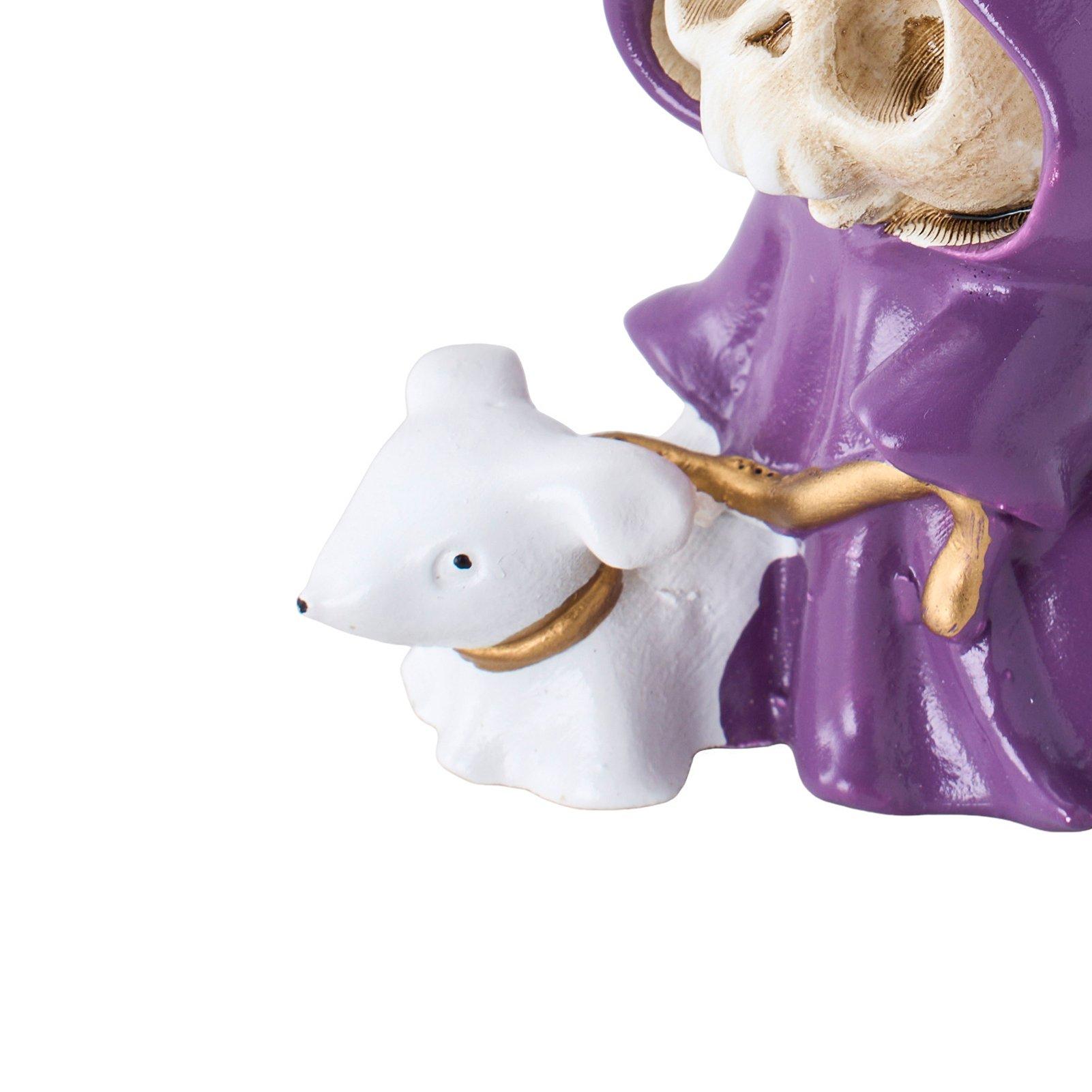 Purple - LIFE IDEAS - Halloween Skull Grim Reaper Walking Dog Figurine - 10