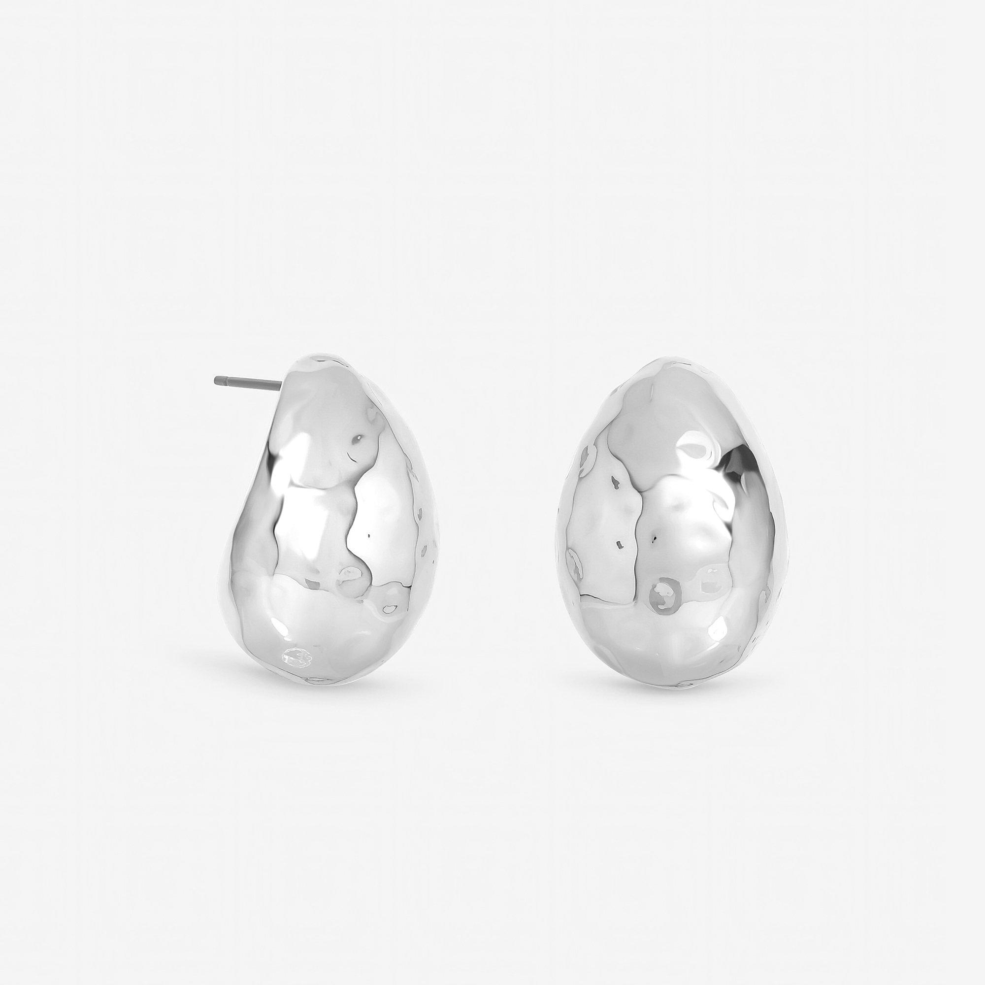 Mood Women's Plated Textured Dome Hoops Silver
