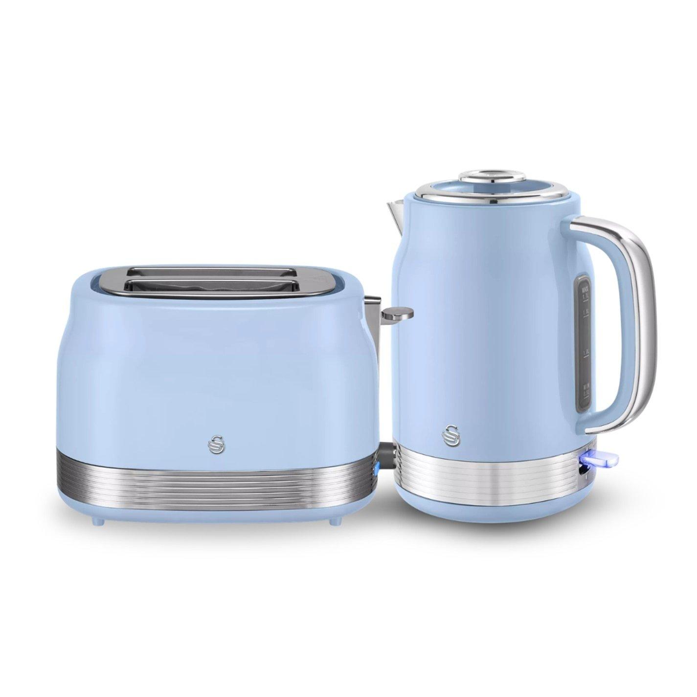Blue - Swan - Retro Revive Kitchen Set 1.7L Rapid Boil Jug Kettle and 2 Slice Toaster Blue EEJB370 - 1
