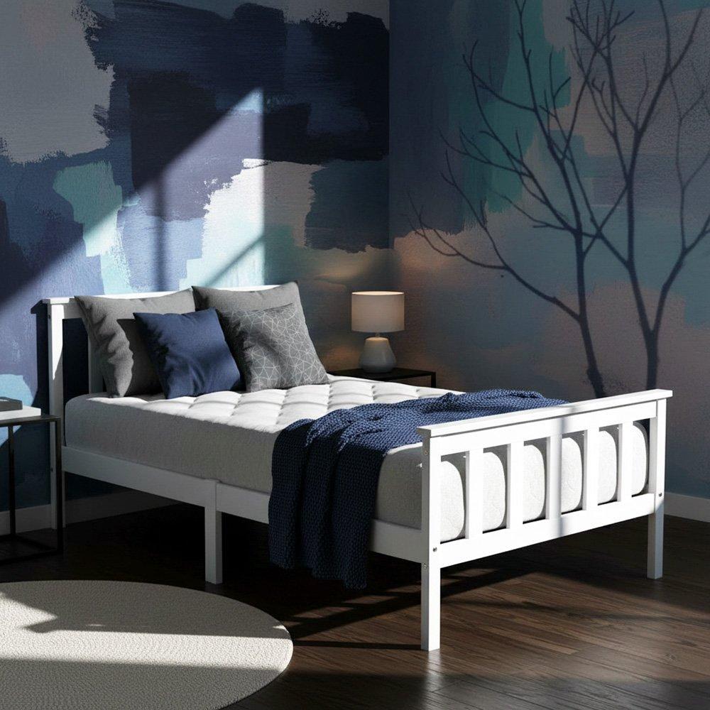 White - Urban Meuble - Classic White Wood Bed Frame - 2