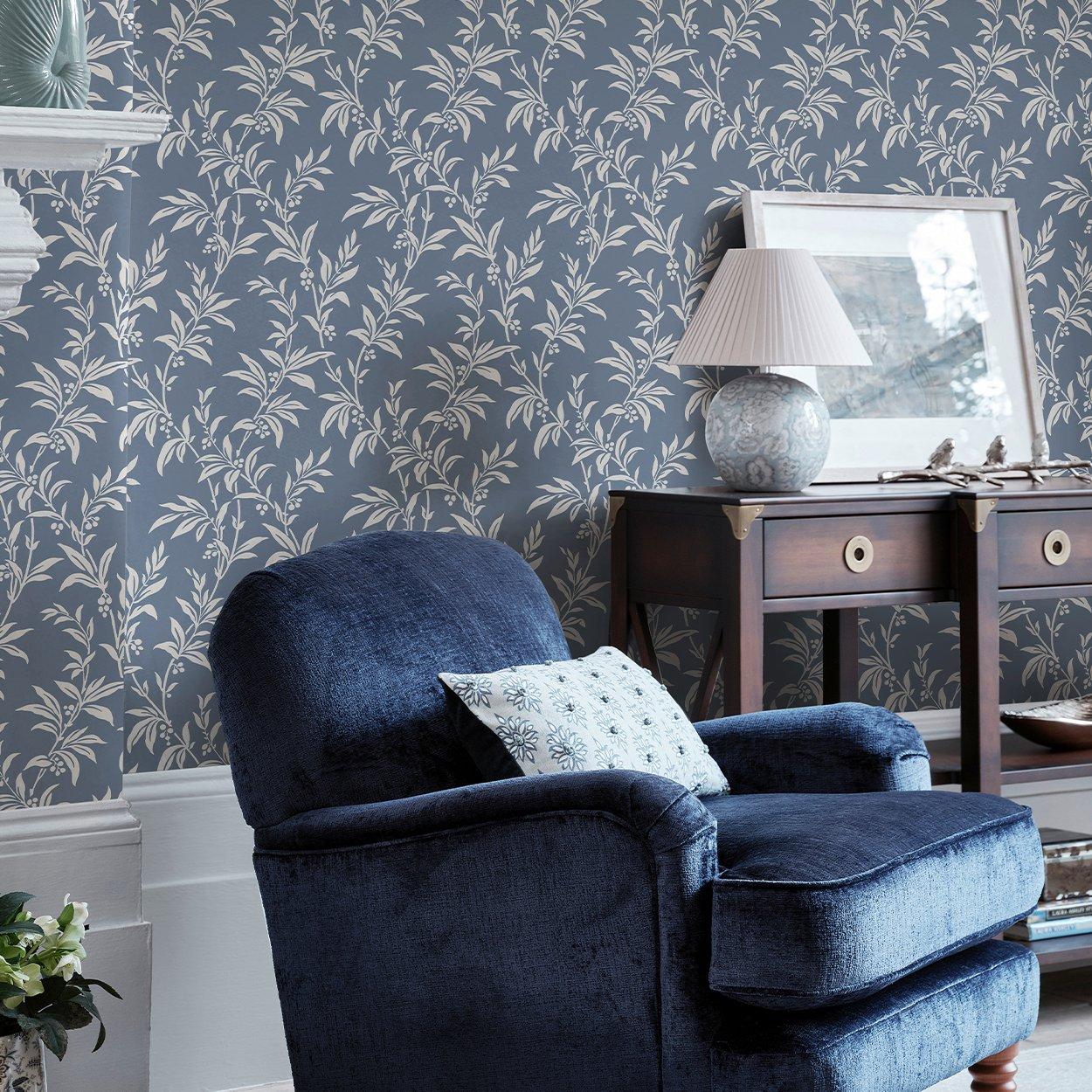 Blue - Laura Ashley - Laura Ashley Paxford Leaves Dark Seaspray Wallpape - 1