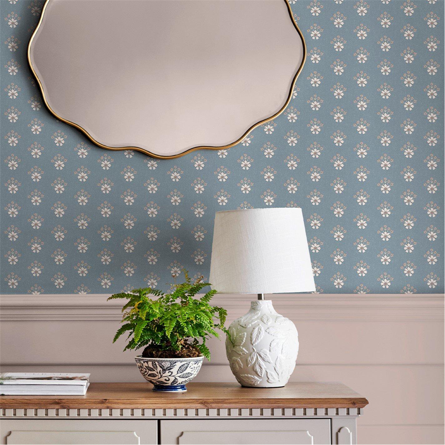 Laura Ashley  Semington Floral Geo Newport Wallpaper Blue