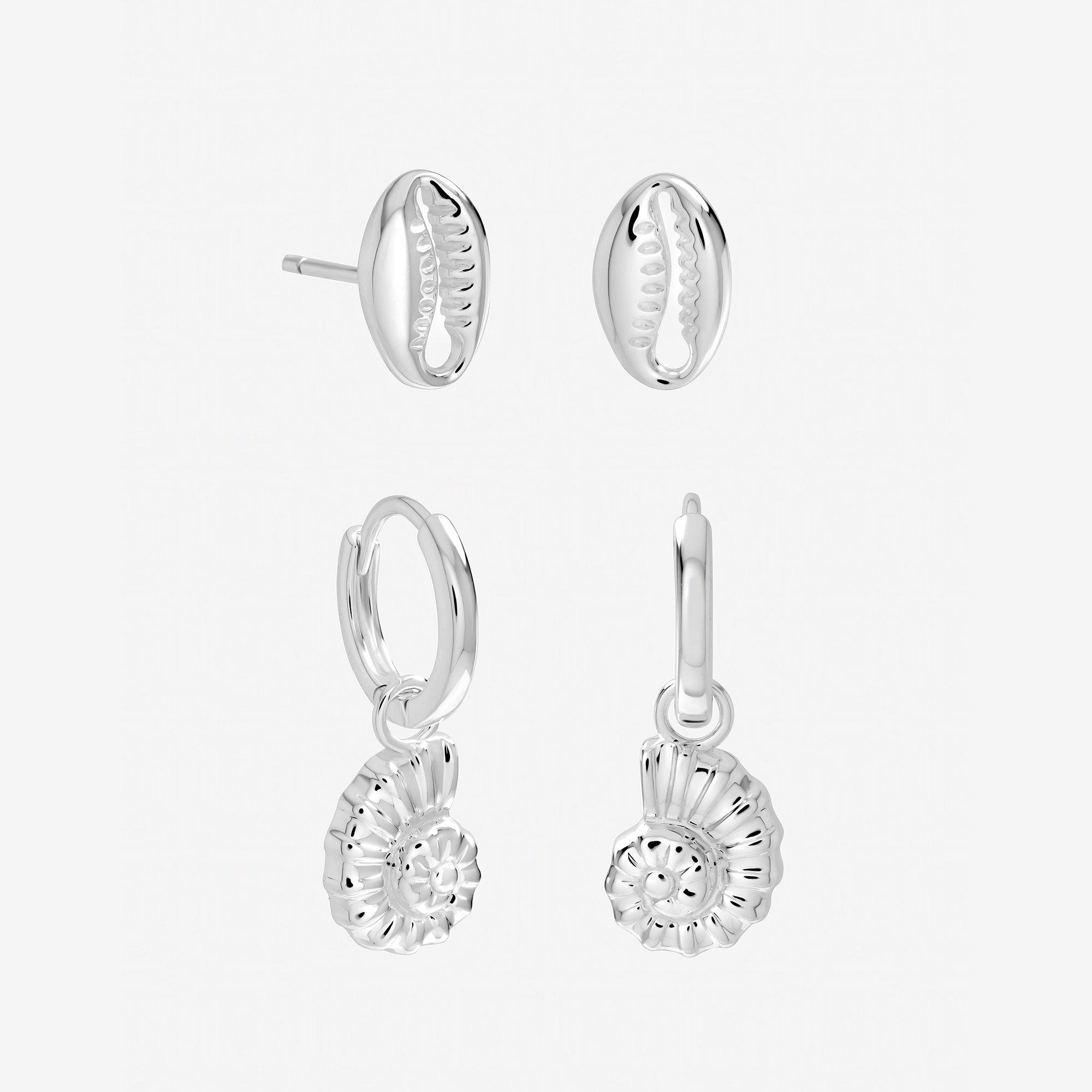 Silver - Inicio - Sterling Silver Plated Shell Earrings - Pack of 2 - 1