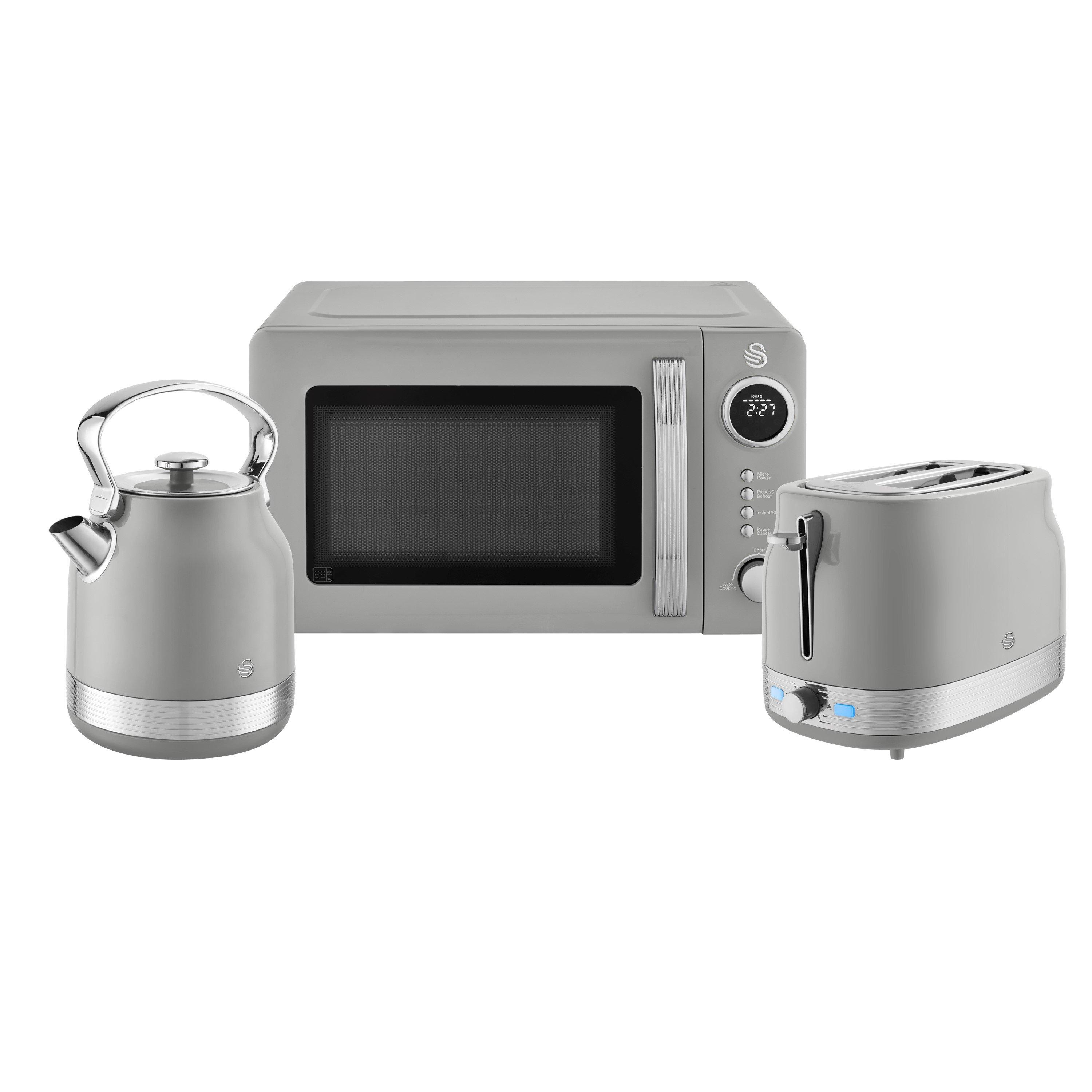 Swan Retro Grey Kitchen Set With Rapid Boil Kettle Toaster Microwave - Image 4