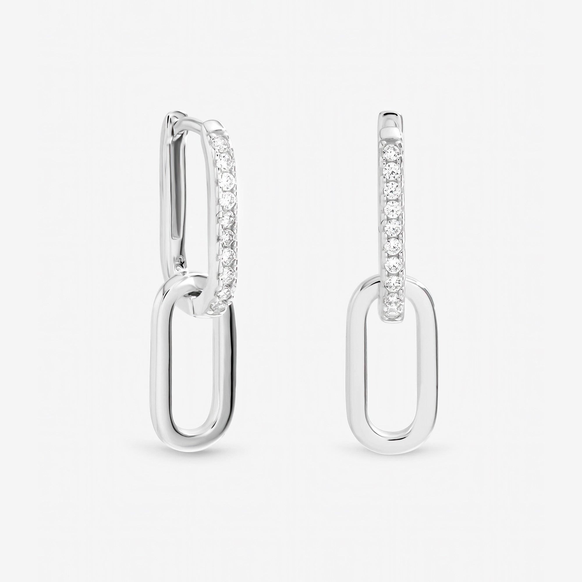 Silver - Inicio - Sterling Silver Plated Double Link Earrings - 1