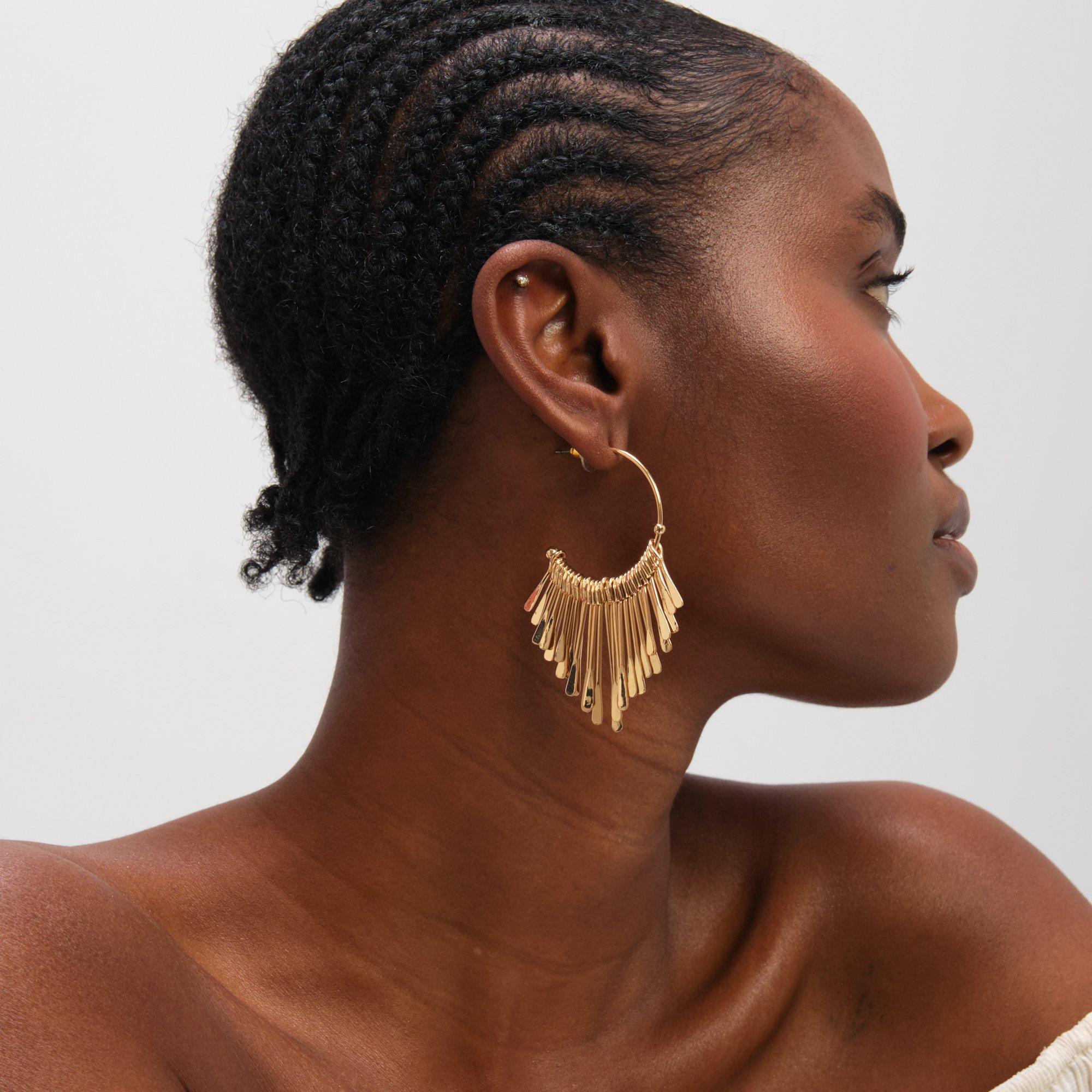 Gold - Mood - Gold Plated Polished Stick Hoops - 2