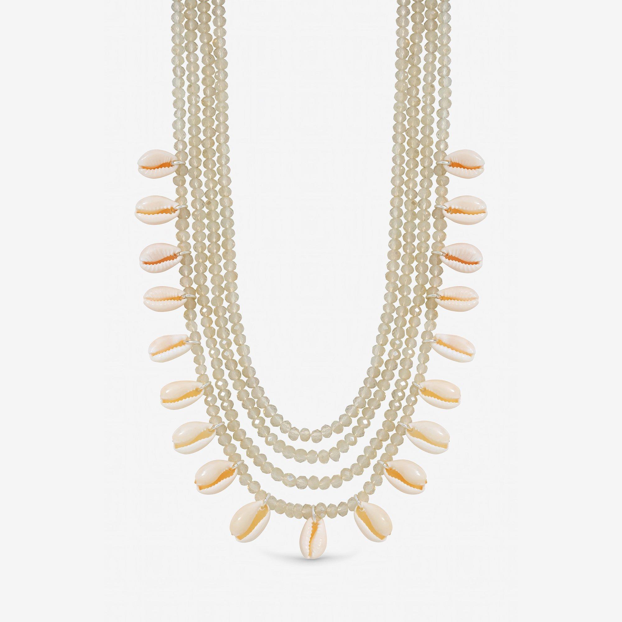 Silver - Mood - Silver Plated Shell and Bead Multirow Necklace - 1