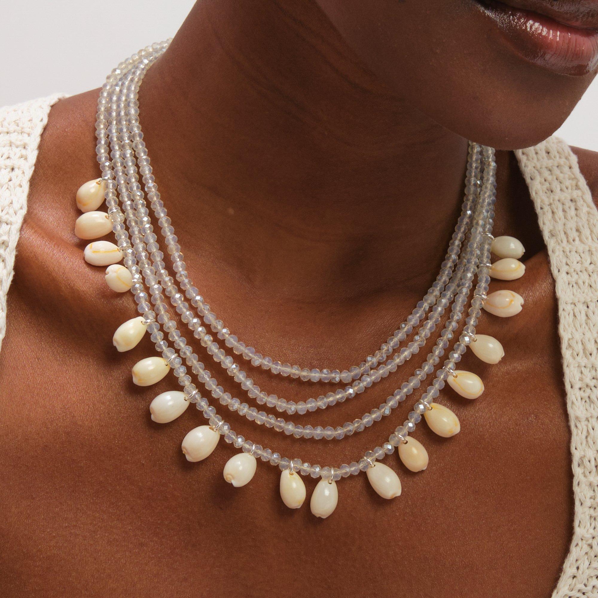 Silver - Mood - Silver Plated Shell and Bead Multirow Necklace - 2