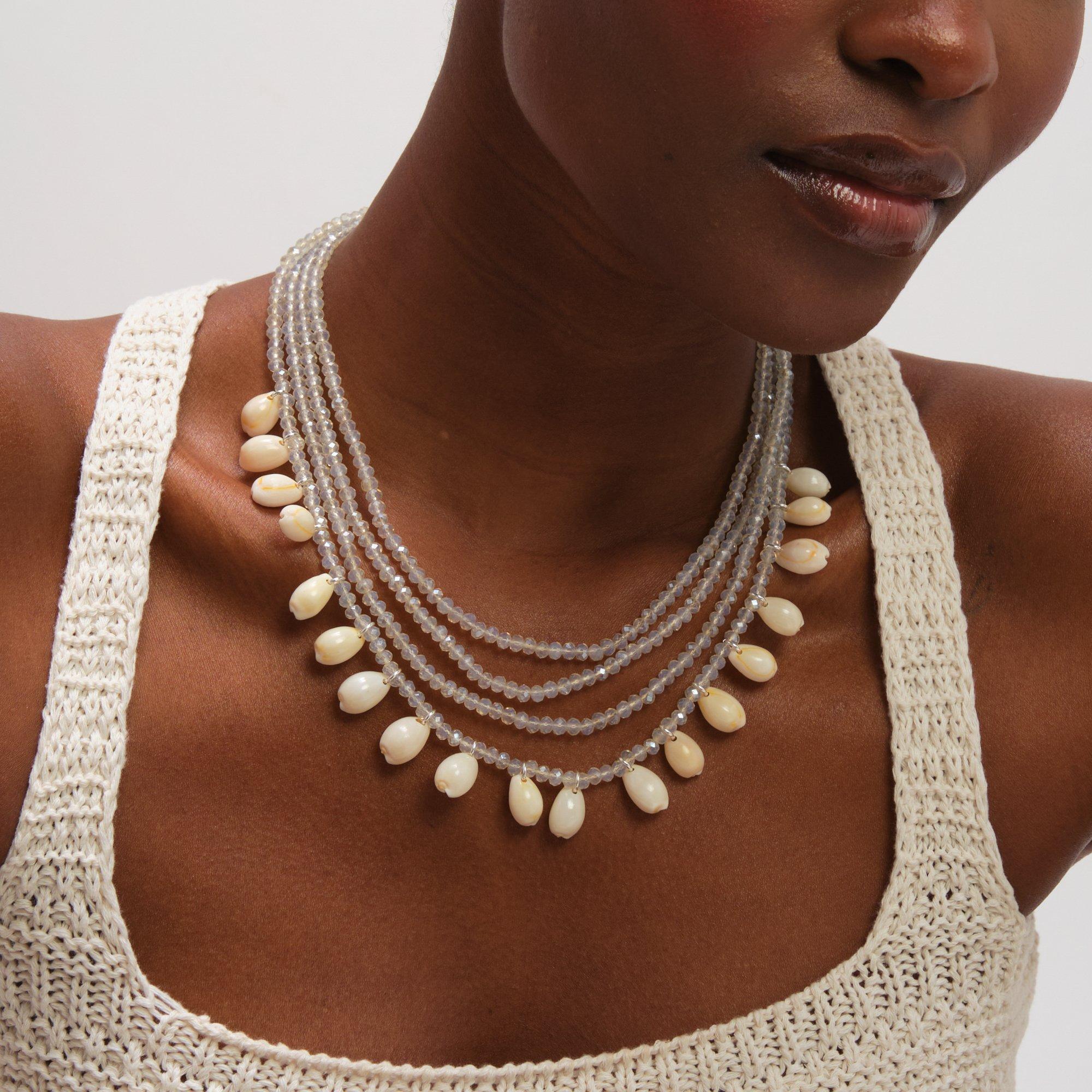 Silver - Mood - Silver Plated Shell and Bead Multirow Necklace - 3