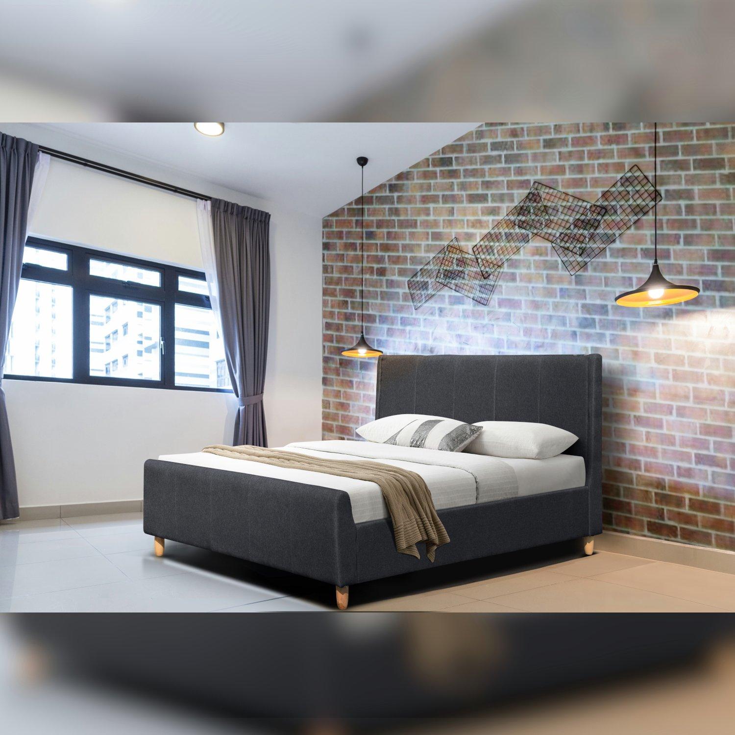 Dark Grey - Comfy Living - Linen Upholstered Bed Frame and Mattress