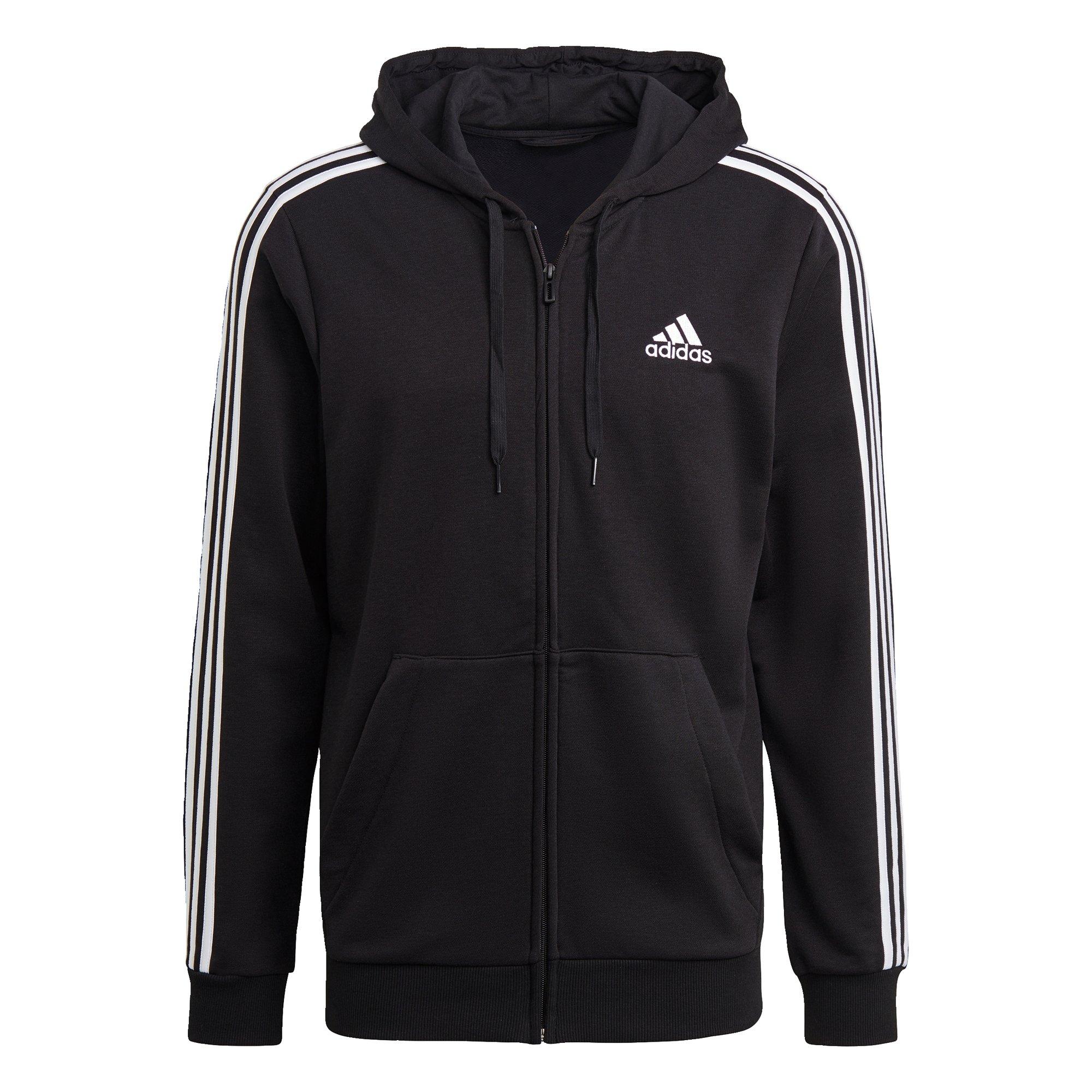 Black / White - adidas - Essentials French Terry 3-Stripes Full-Zip Hoodie - 1