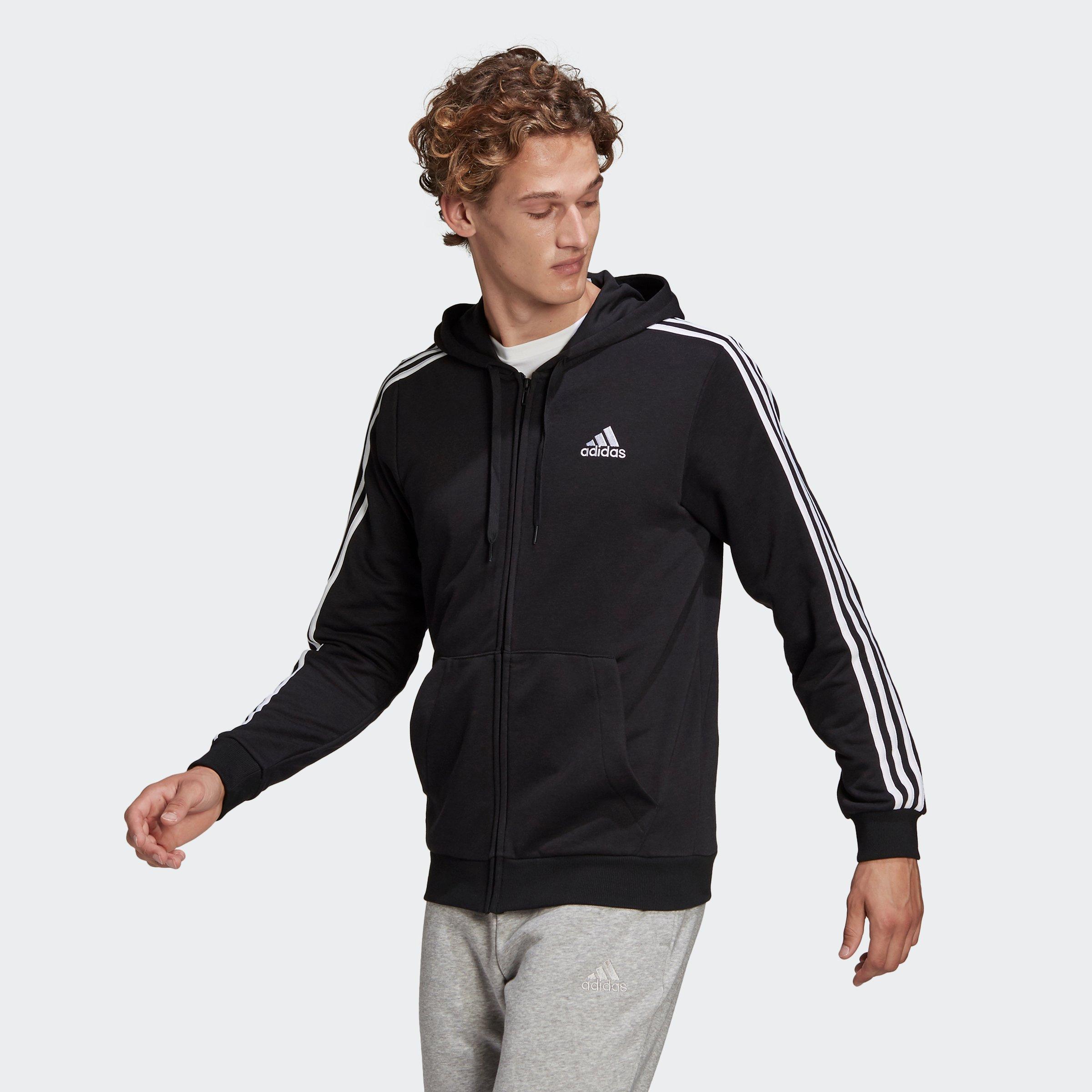 Zwart / Wit - adidas - Essentials French Terry 3-Stripes Full-Zip Hoodie - 2