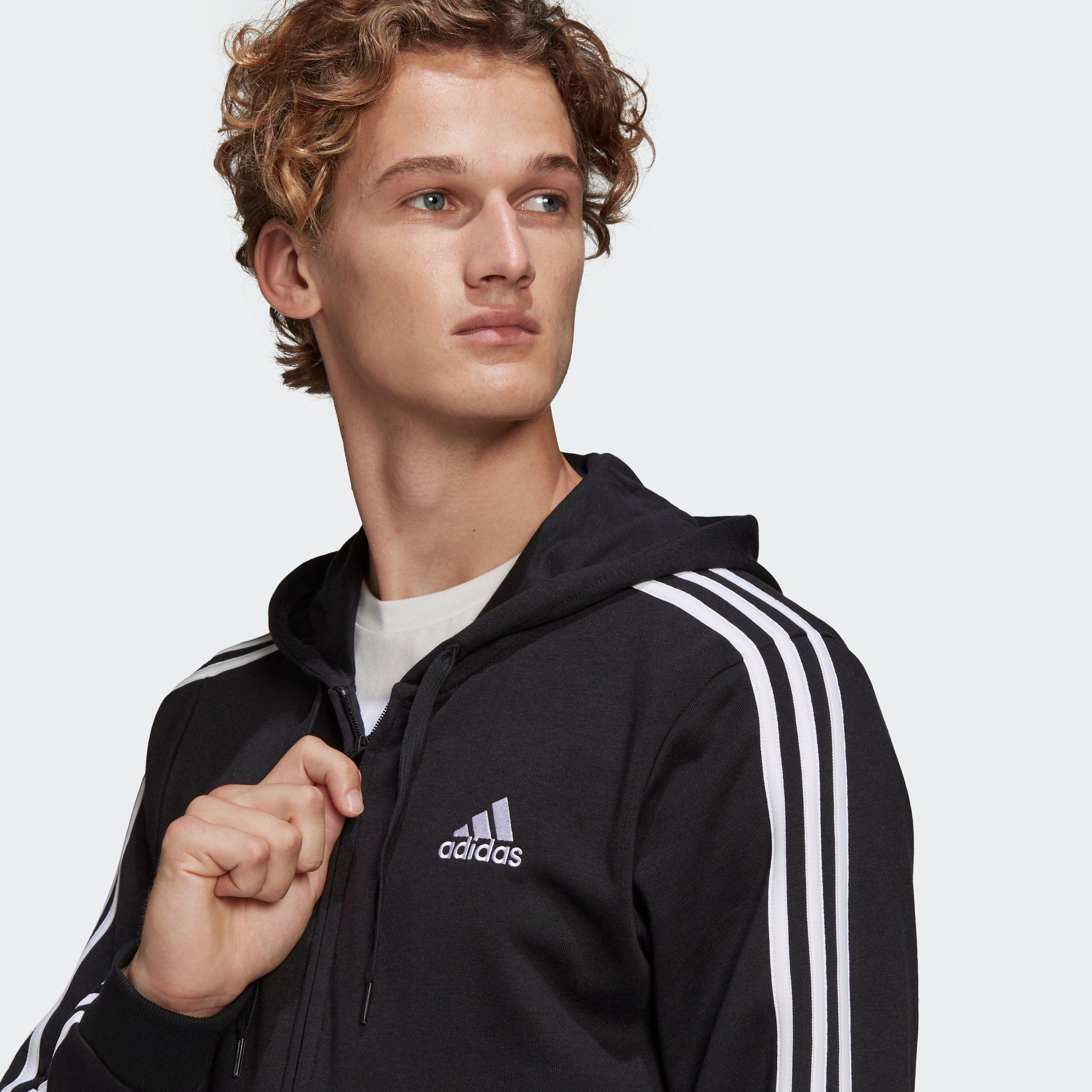 Zwart / Wit - adidas - Essentials French Terry 3-Stripes Full-Zip Hoodie - 4