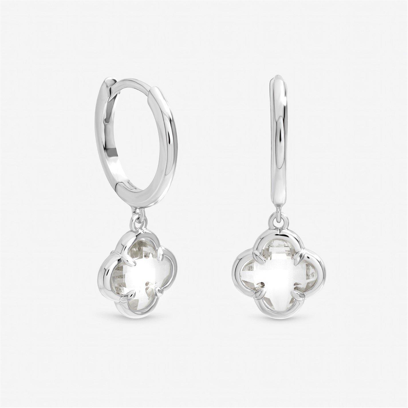 Inicio Women's Sterling Plated Clover Charm Huggie Hoops Silver