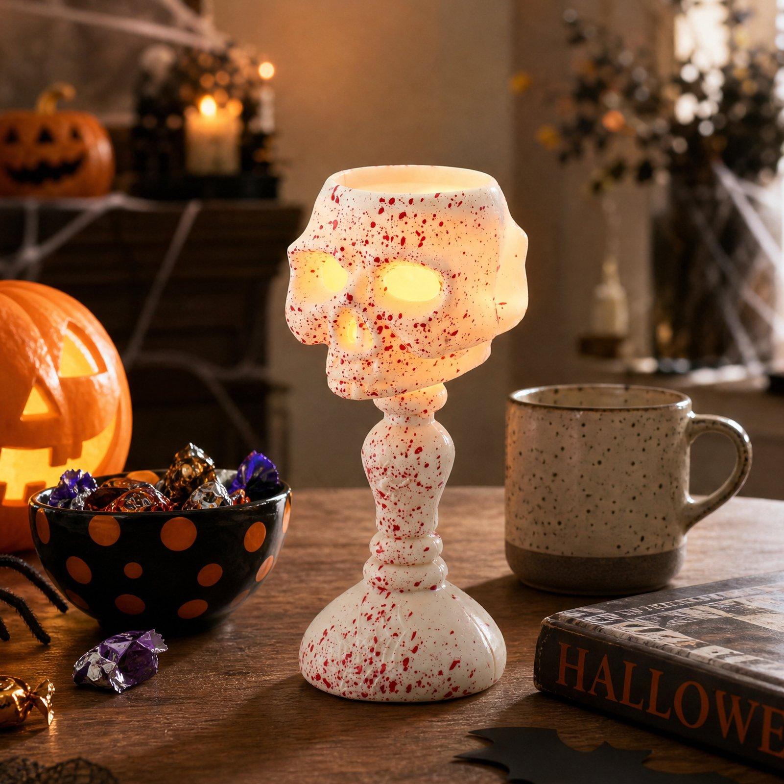 Beige - LIFE IDEAS - LED Spooky Double-Faced Skull Lamp - 1