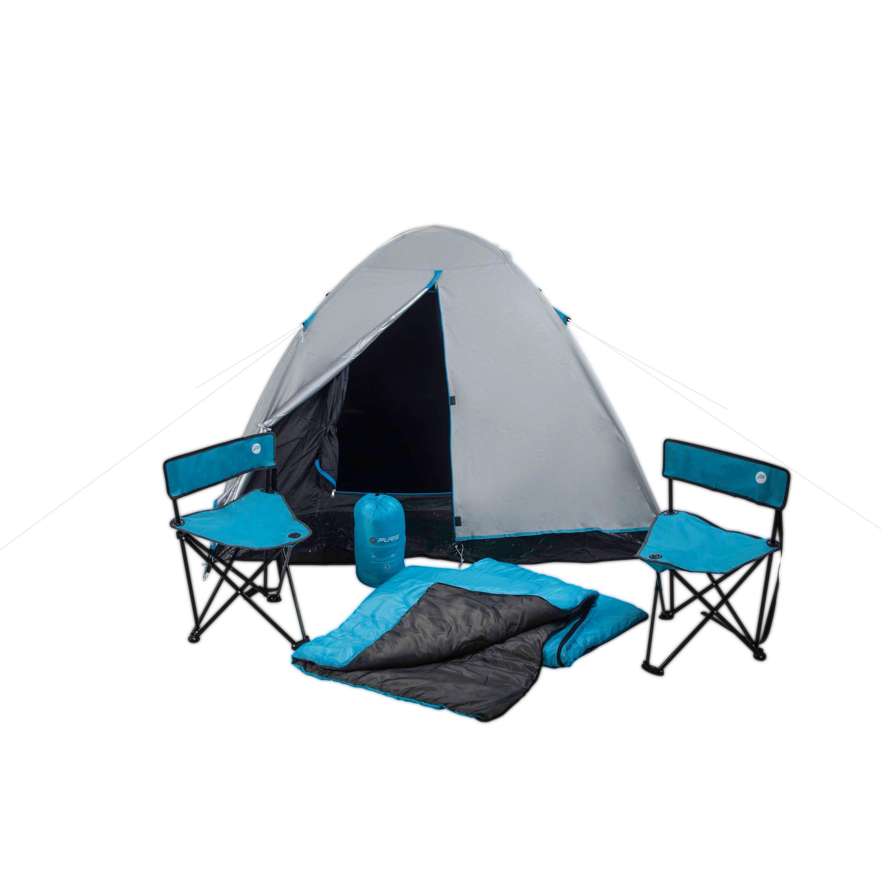 Pure4Fun Camping Festival Blackout 2Man Tent & Campsite Set - Blue