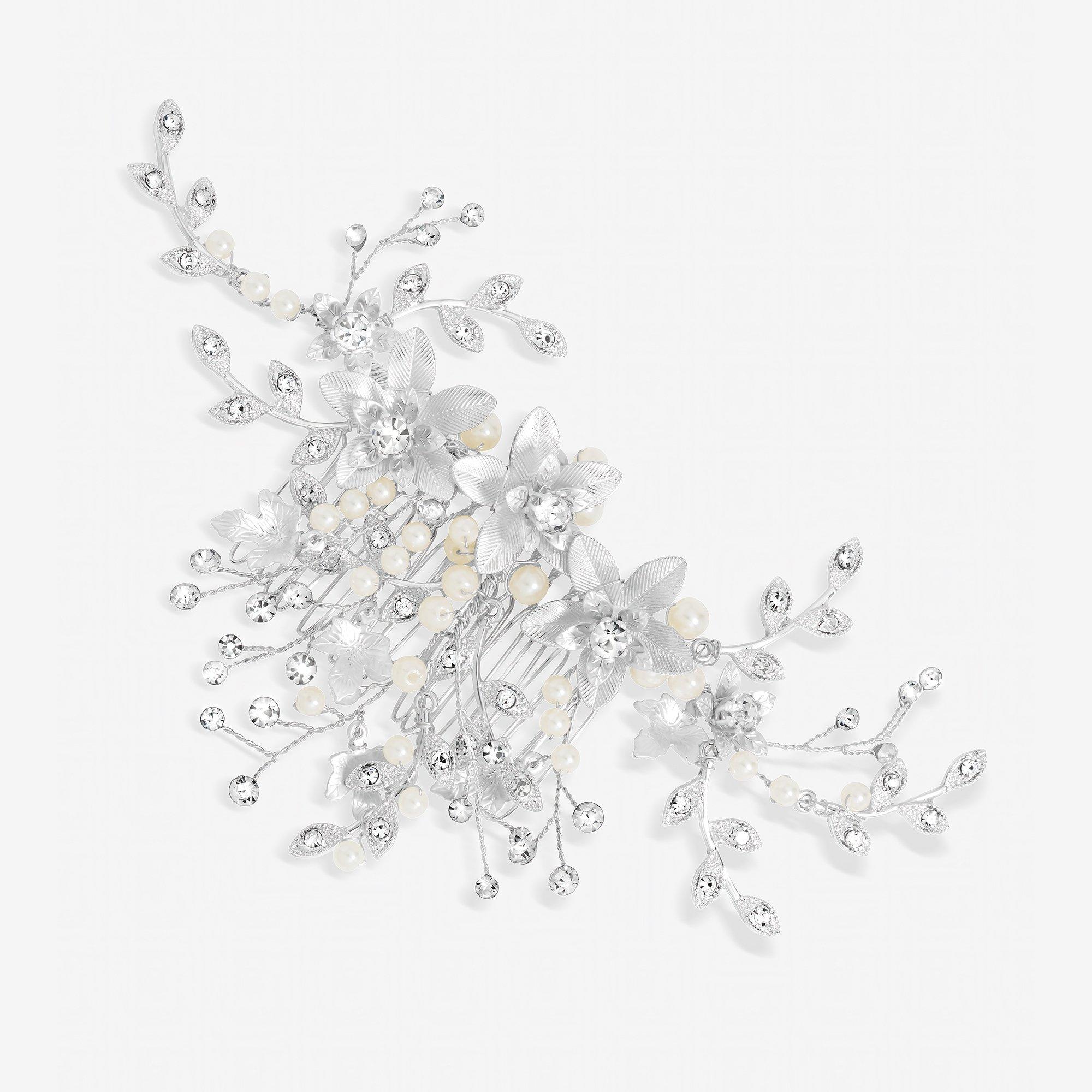 Silver - Jon Richard - Silver Texture Petal Maple Leaf Spray Comb - 1