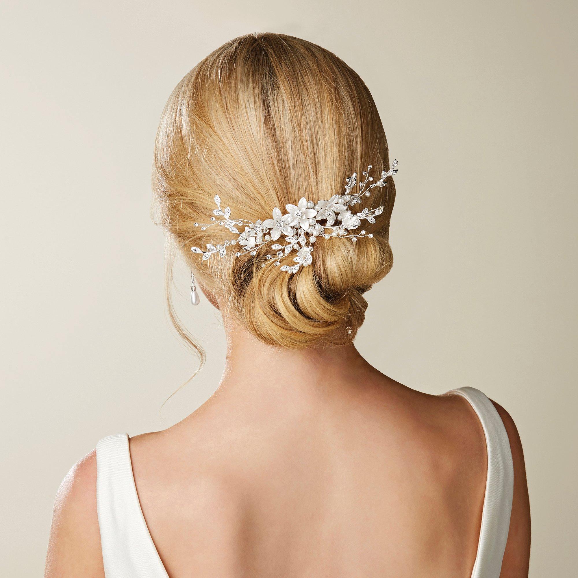 Silver - Jon Richard - Silver Texture Petal Maple Leaf Spray Comb - 2