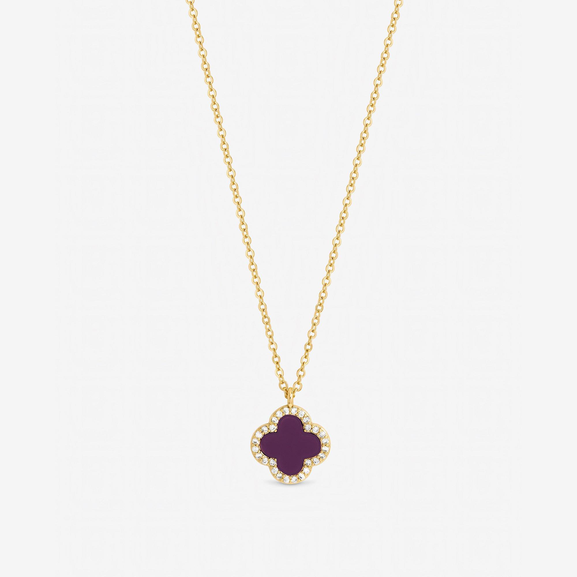 Gold - Jon Richard - Gold Plated and Purple Clover Pendant Necklace - 1