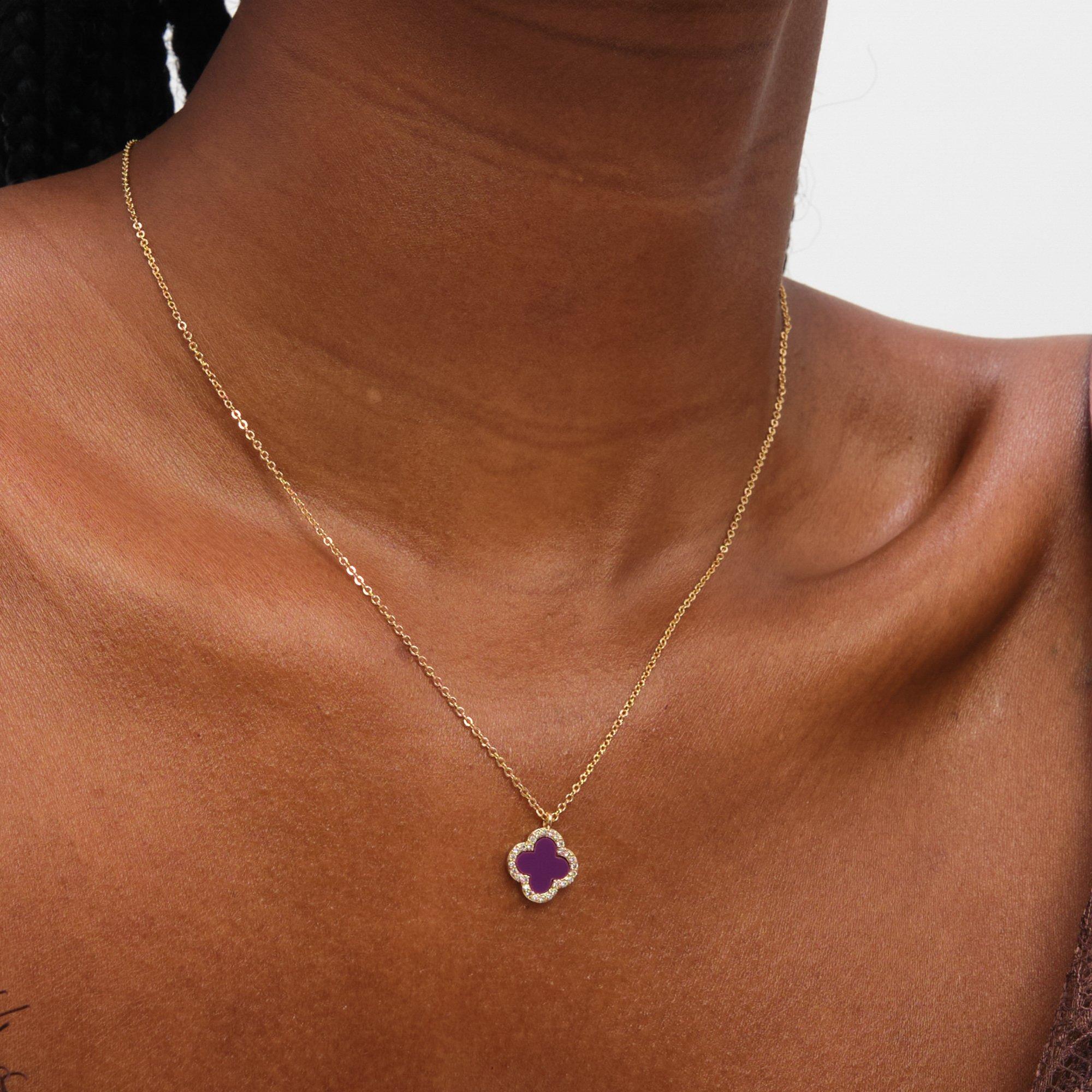 Gold - Jon Richard - Gold Plated and Purple Clover Pendant Necklace - 2