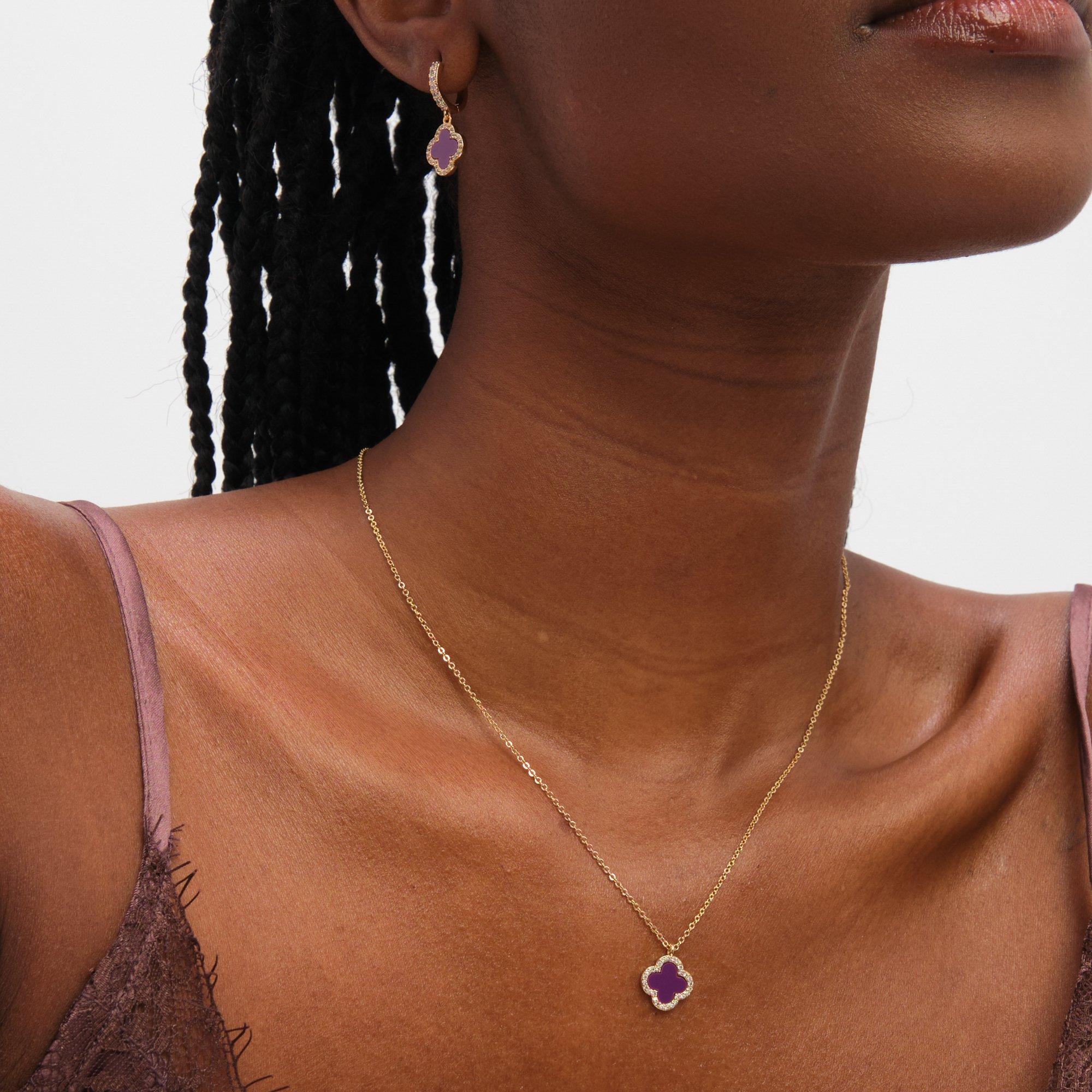 Gold - Jon Richard - Gold Plated and Purple Clover Pendant Necklace - 3