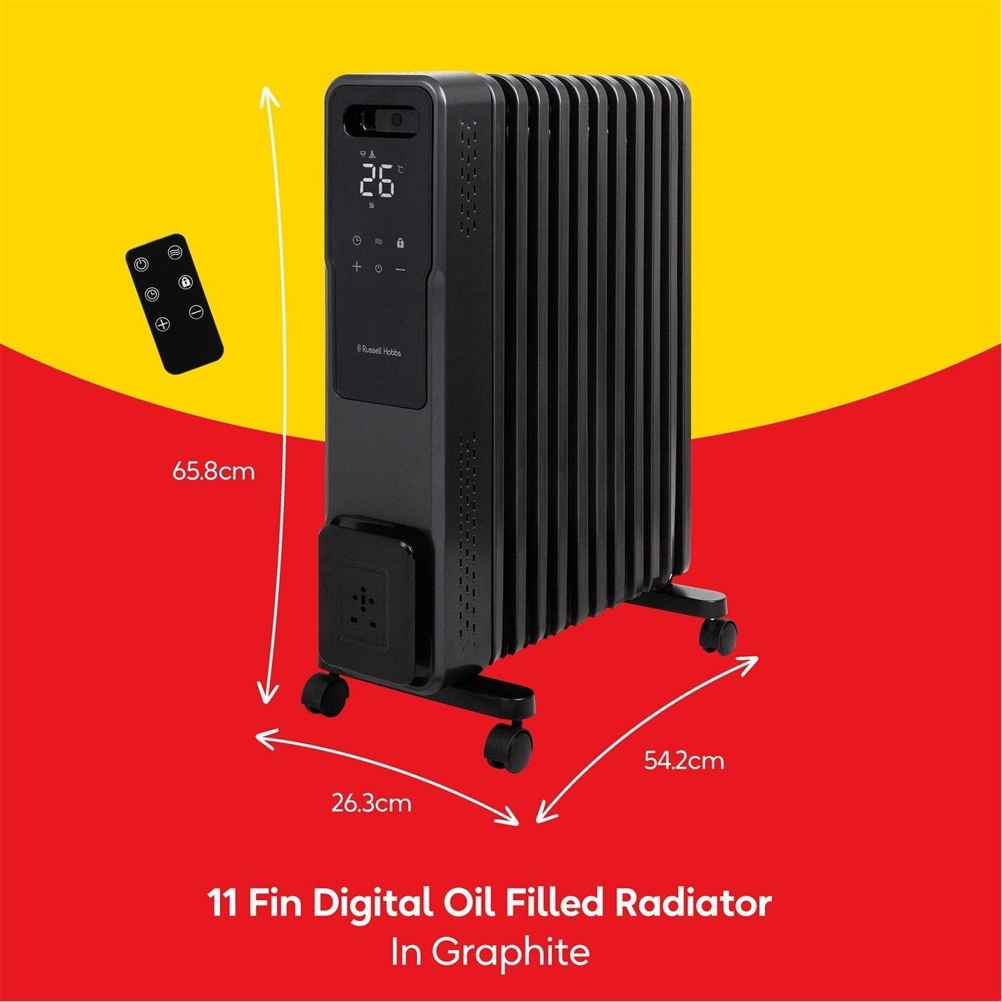 Graphite - Russell Hobbs - RHOFR2500-M-D 11 Fin Digital Oil Filled Radiator - 2