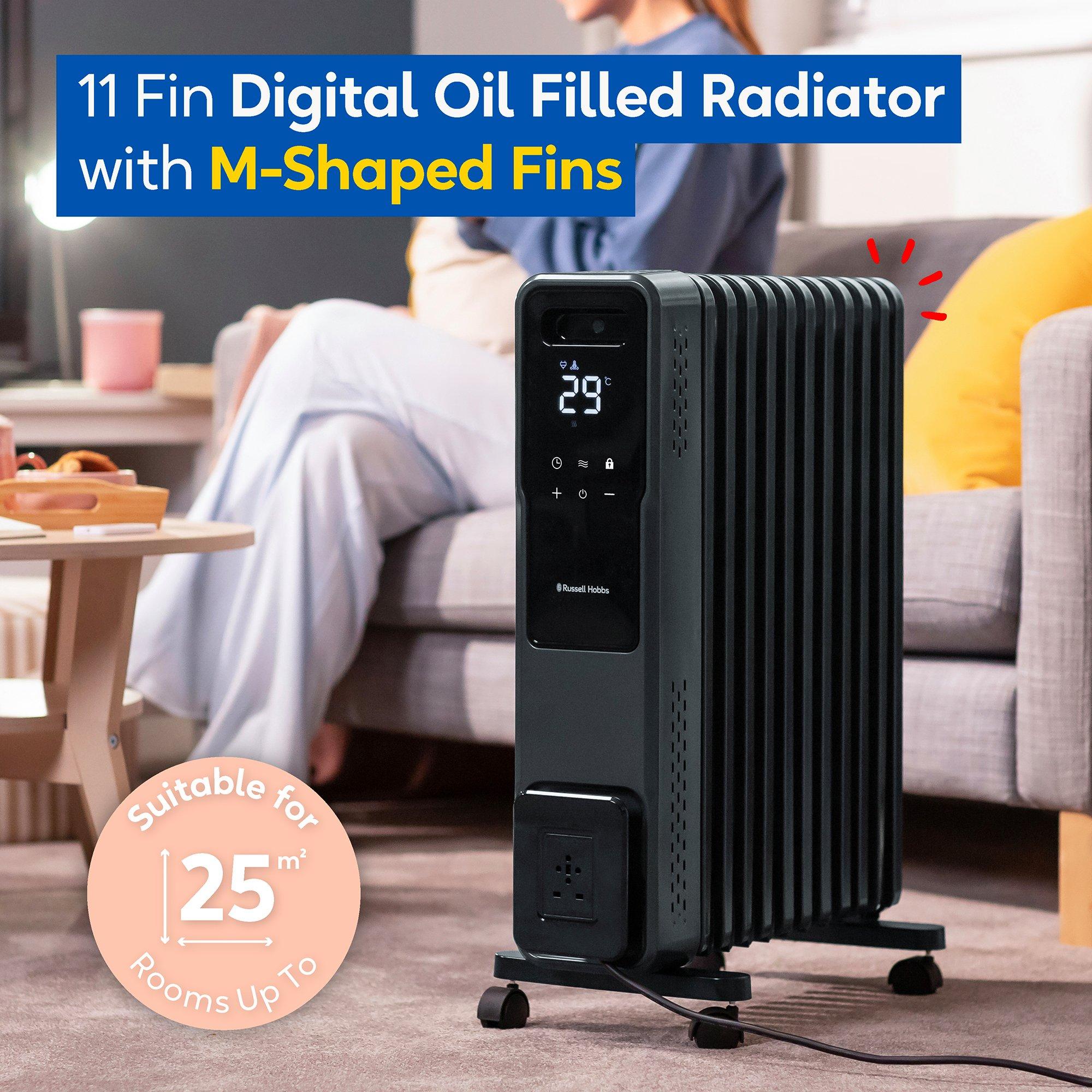 Graphite - Russell Hobbs - RHOFR2500-M-D 11 Fin Digital Oil Filled Radiator - 3