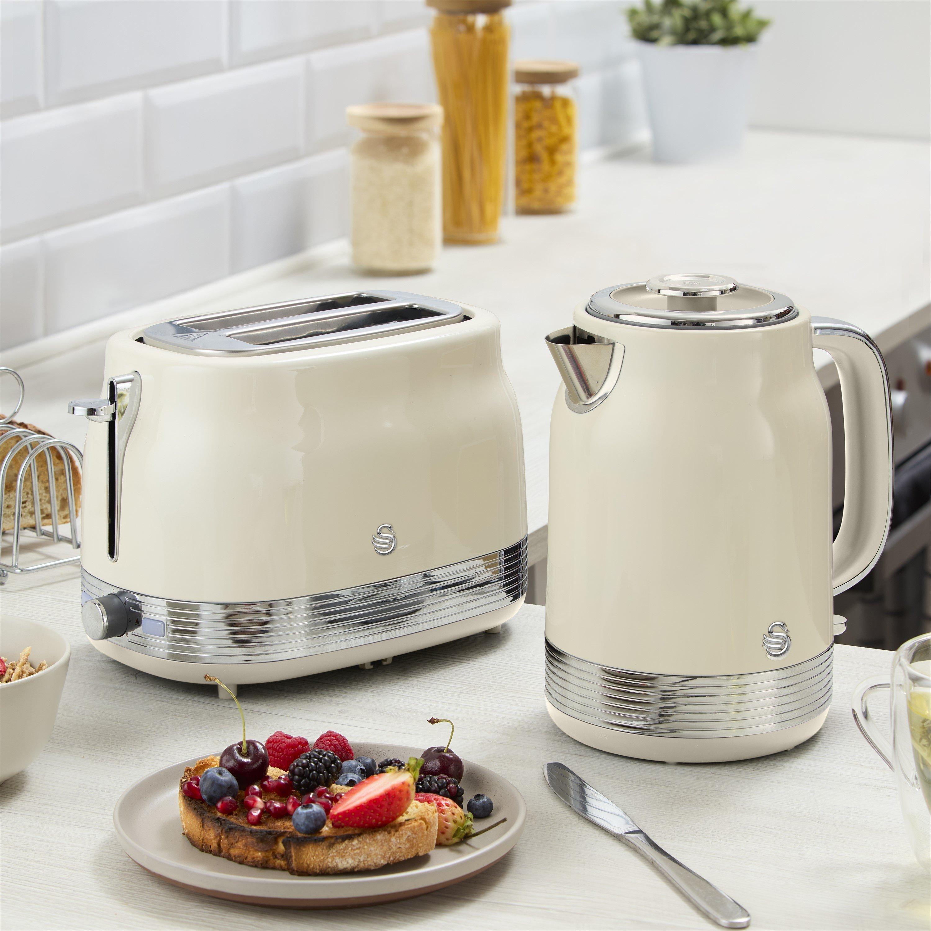 Chantilly Cream - Swan - Retro Revive Kitchen Set 1.7L Rapid Boil Jug Kettle and 2 Slice Toaster Cream EEJB371 - 7